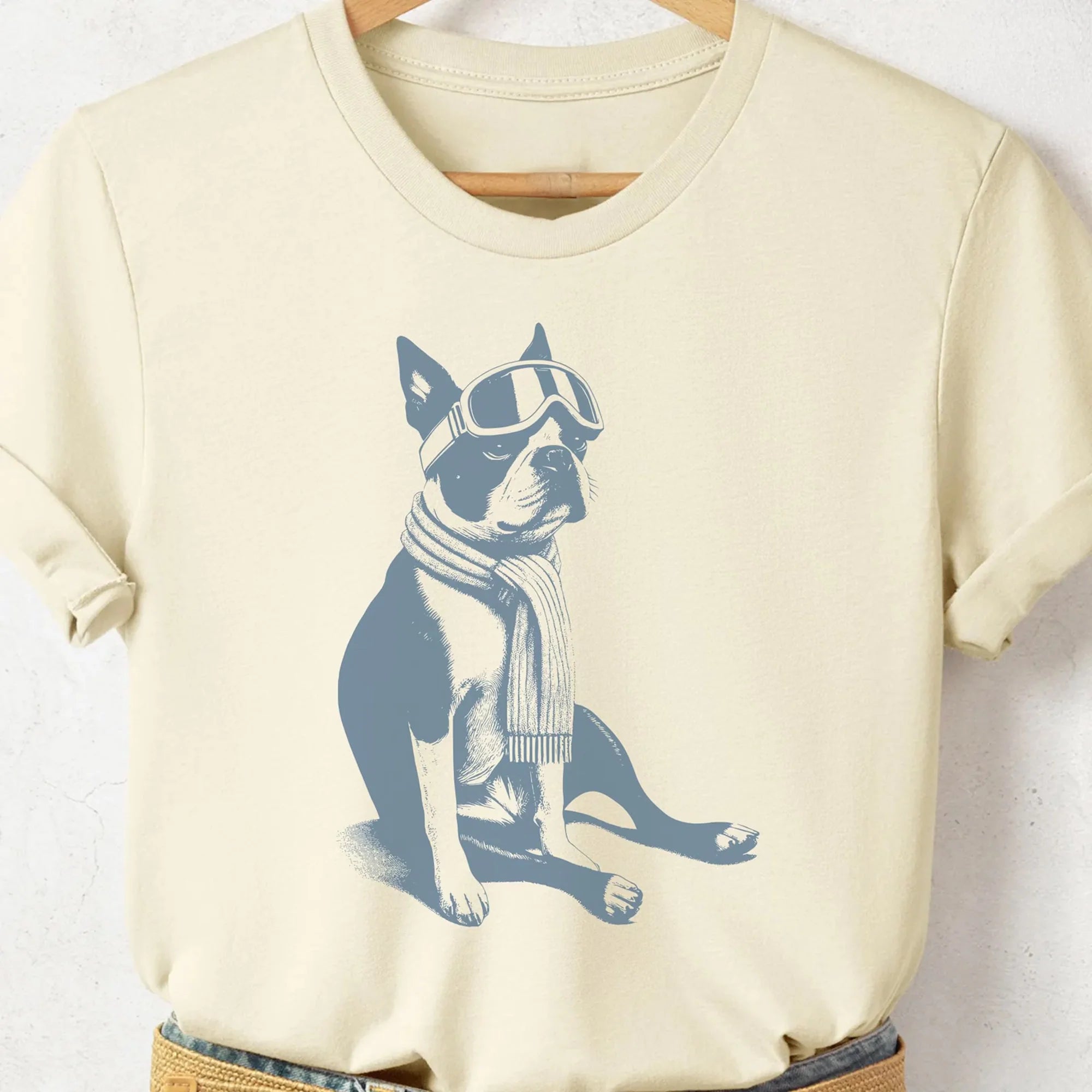 Boston Terrier Vintage Shirt, Funny Retro Winter Sport Style Dog T-Shirt Taco Dog