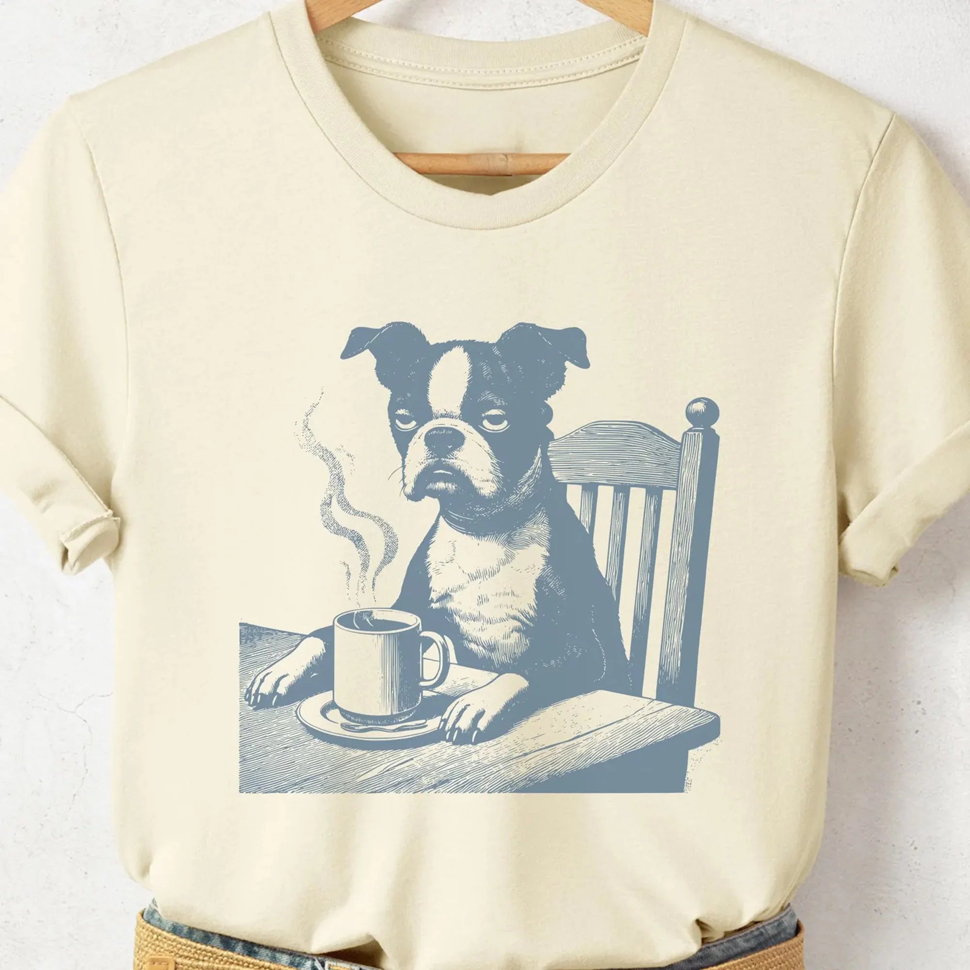 Grumpy Boston Terrier Coffee T-Shirt: Vintage Morning Dog - Funny Retro Tee