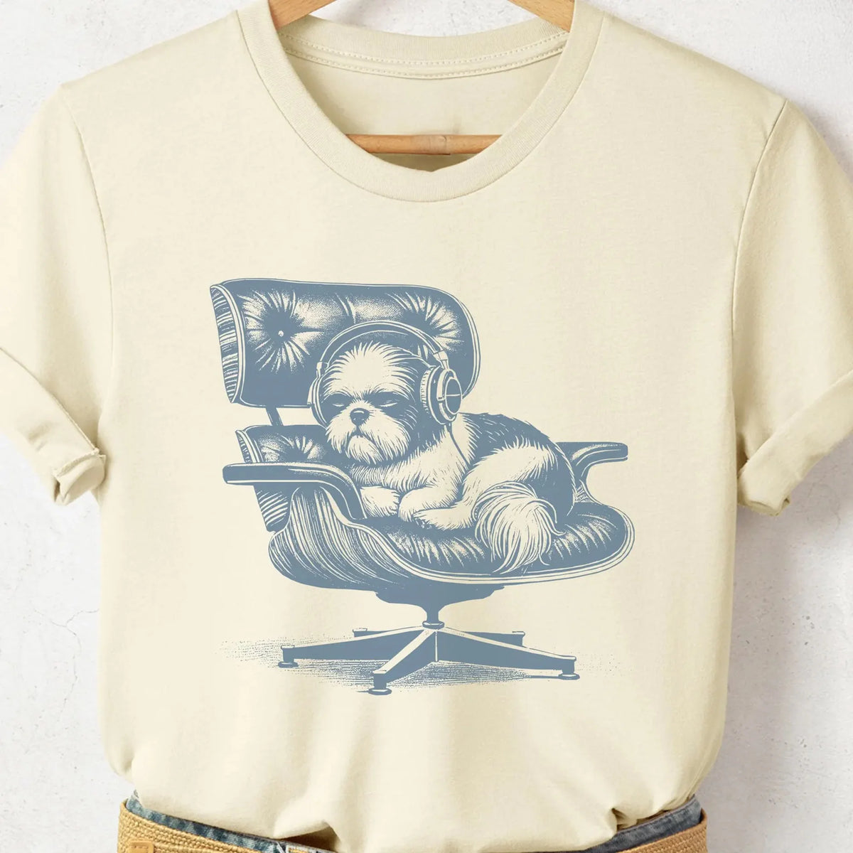Shih Tzu Vintage Dog Shirt Eames Headphones Tshirt Funny Dog Shirt, Midcentury Modern Lounge Shih Tzu Sweatshirt