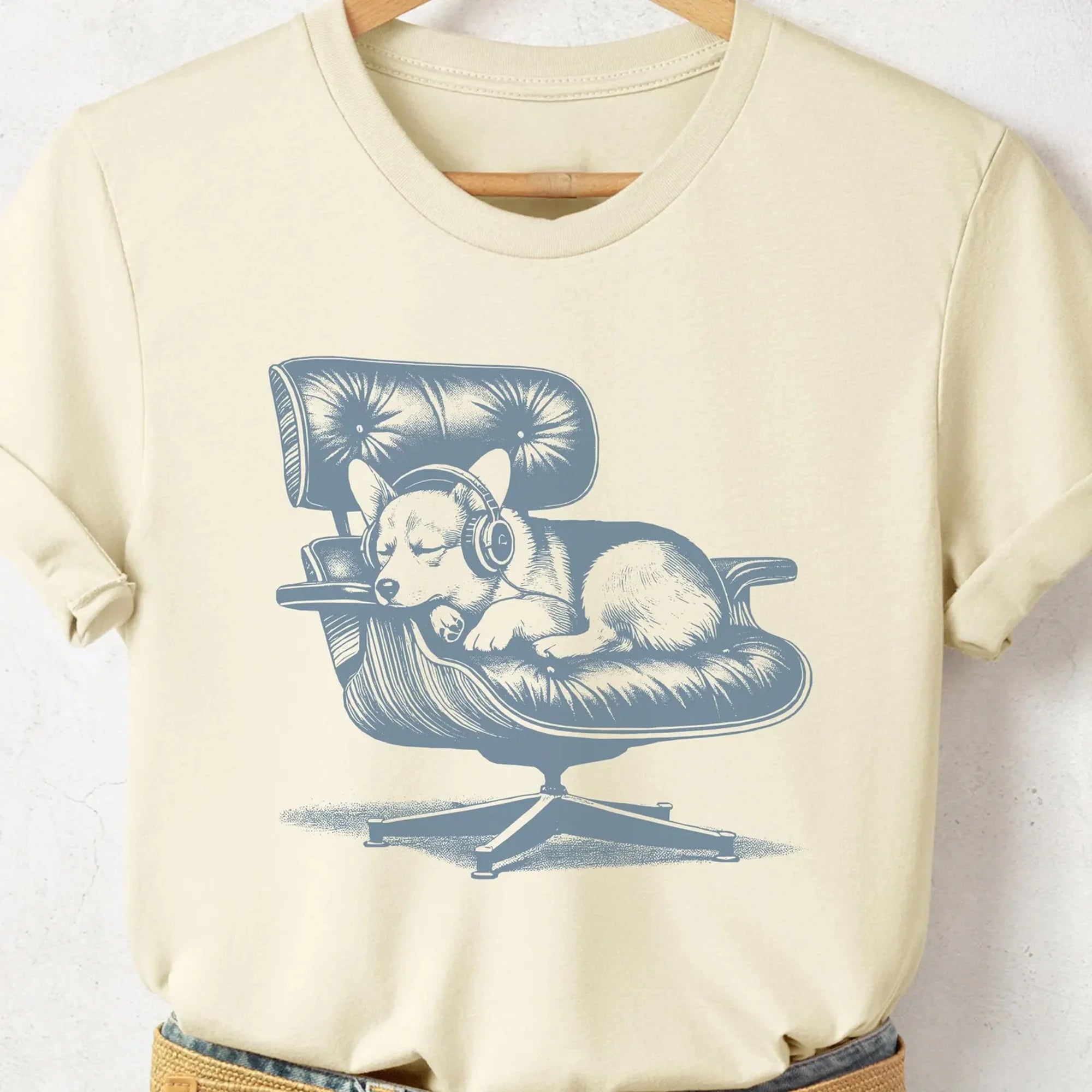 Corgi Dog Shirt: Vintage Eames Headphones, Mid-Century Modern Sweatshirt