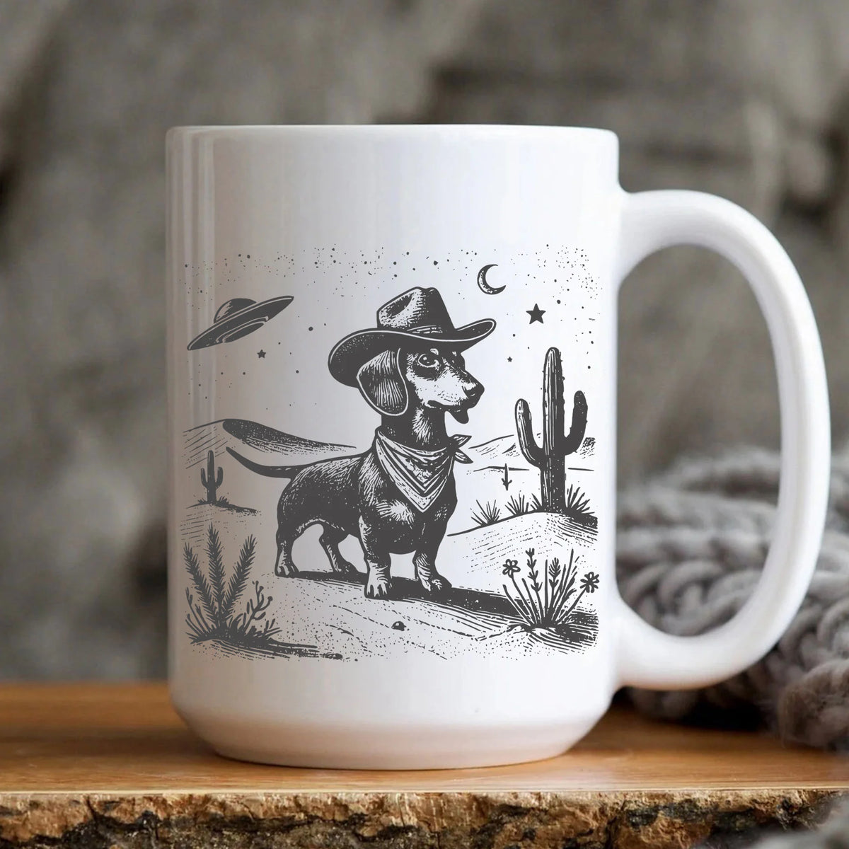 Dachshund, Wiener Dog Mug, Weenie Gift, UFO Cowboy Mug, Doxie Cowboy Mug, Pet Mug, Dachshund Mom, Wiener Dog Dad, Funny Mug