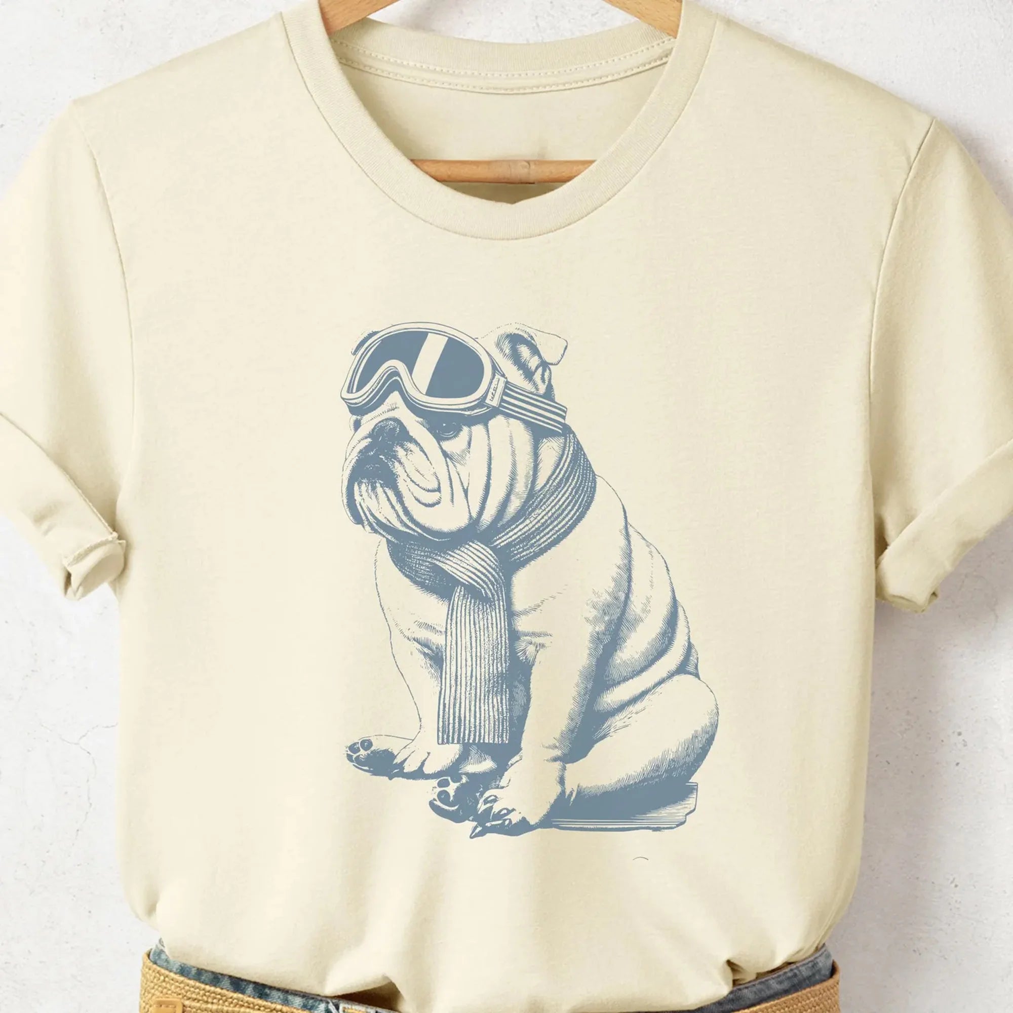 English Bulldog Vintage Shirt, Funny Retro Winter Sport Style Dog T-Shirt