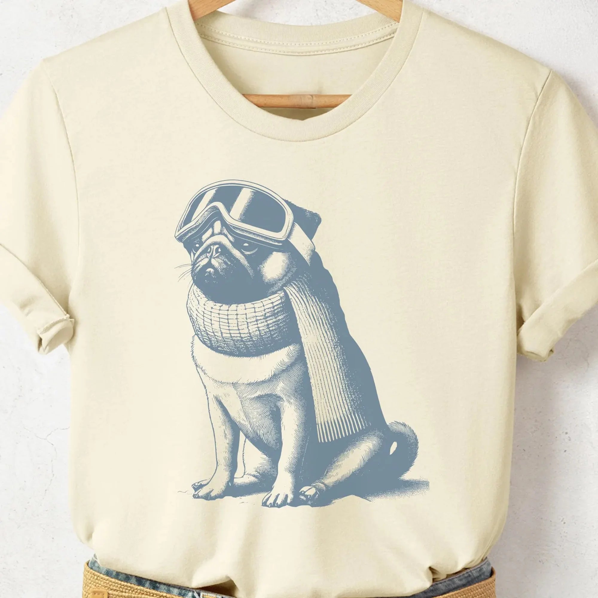 Pug Vintage Shirt, Funny Retro Winter Sport Style Dog T-Shirt