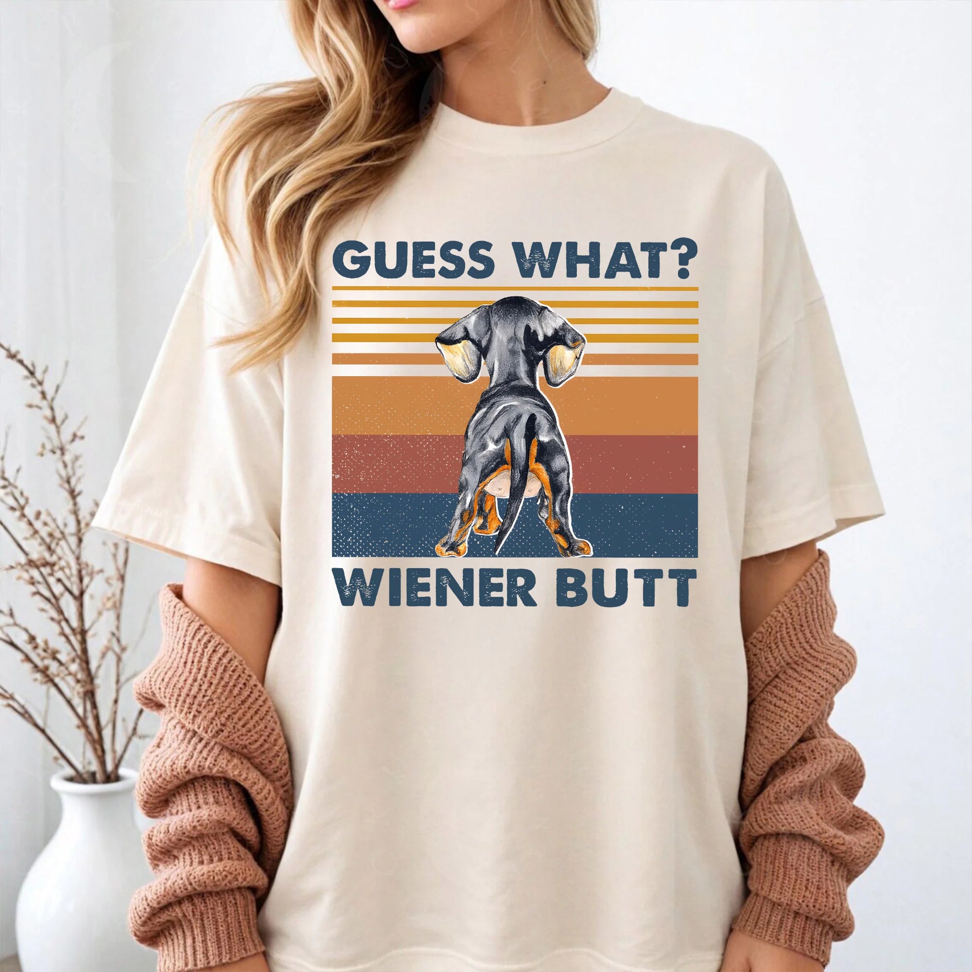 Dachshund Dog Lovers Guess What Wiener Butt Vintage Funny T-Shirt