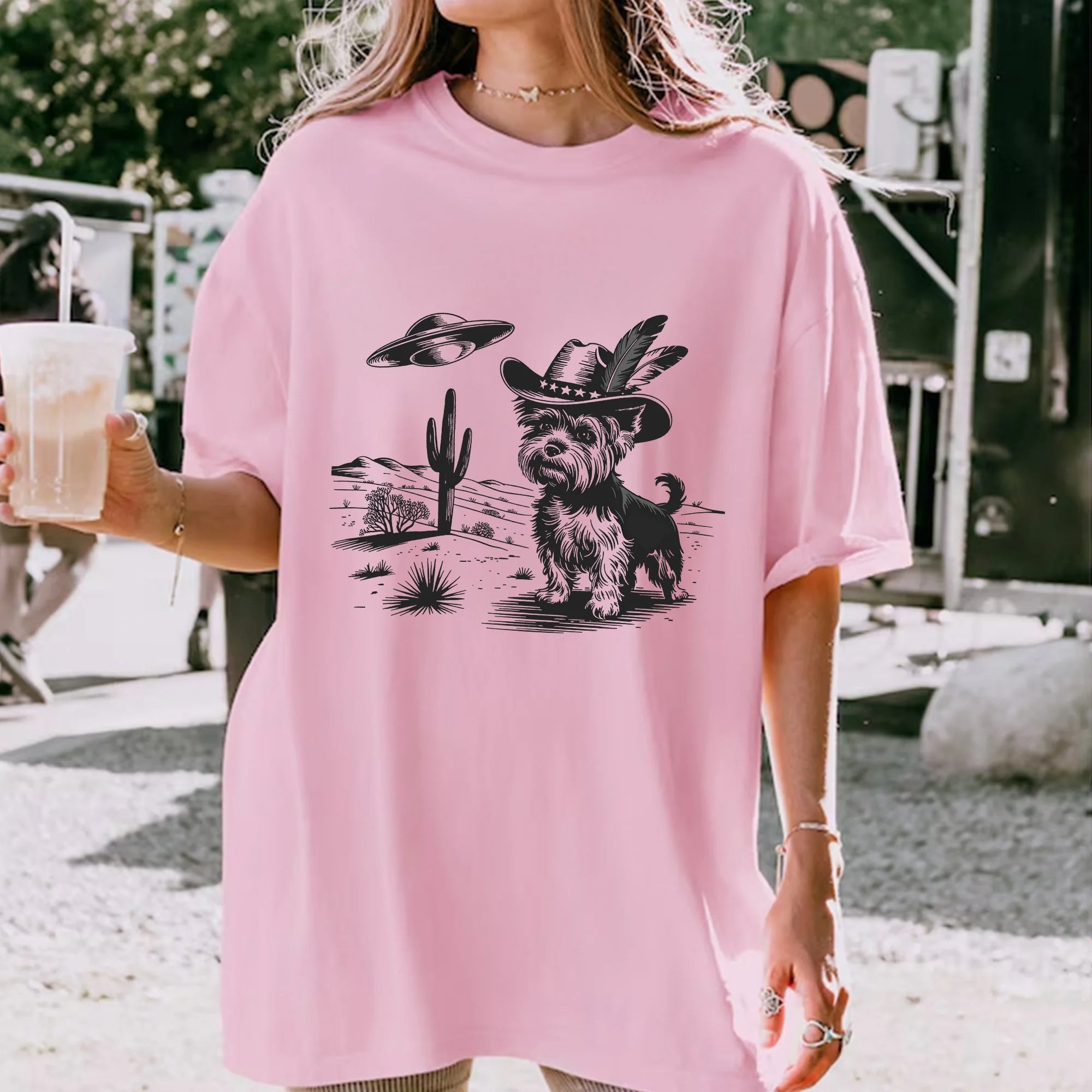 Comfort Colors Yorkshire Terrier T-Shirt: Unisex Ufo Cowboy Dog Graphic Sweatshirt