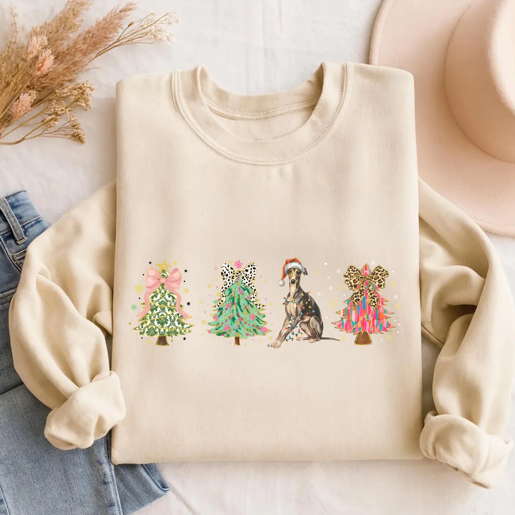 Christmas Tree Greyhound Sweatshirt, Holiday Greyhound Dog Mom Crewneck, Xmas Greyhound Lover Gift, Greyhound Owner Gift, Greyhound Sweater