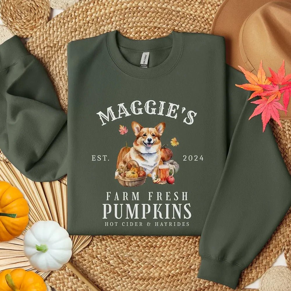 Custom Fall Corgi Sweatshirt Autumn Pumpkin Patch Pembroke Corgi Mom Shirt Personalized Tricolor Corgi Gifts Dog Mama Birthday Sweater