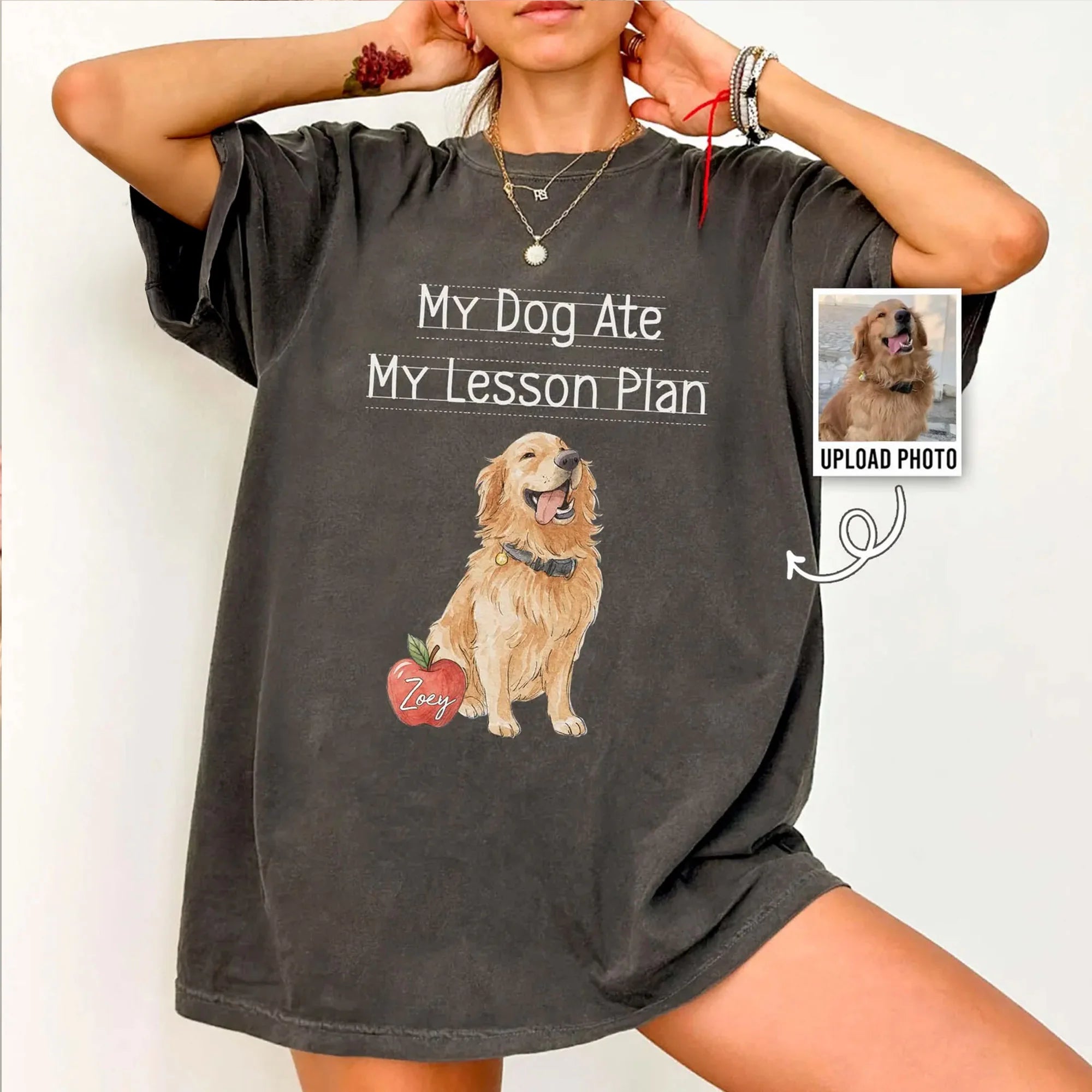 Personalized Dog Teacher T-Shirt, Comfort Colors Personalised Dog Teacher Shirt, Custom Photo Dog Shirt, Back to School, Dog Lover Gift for Teacher