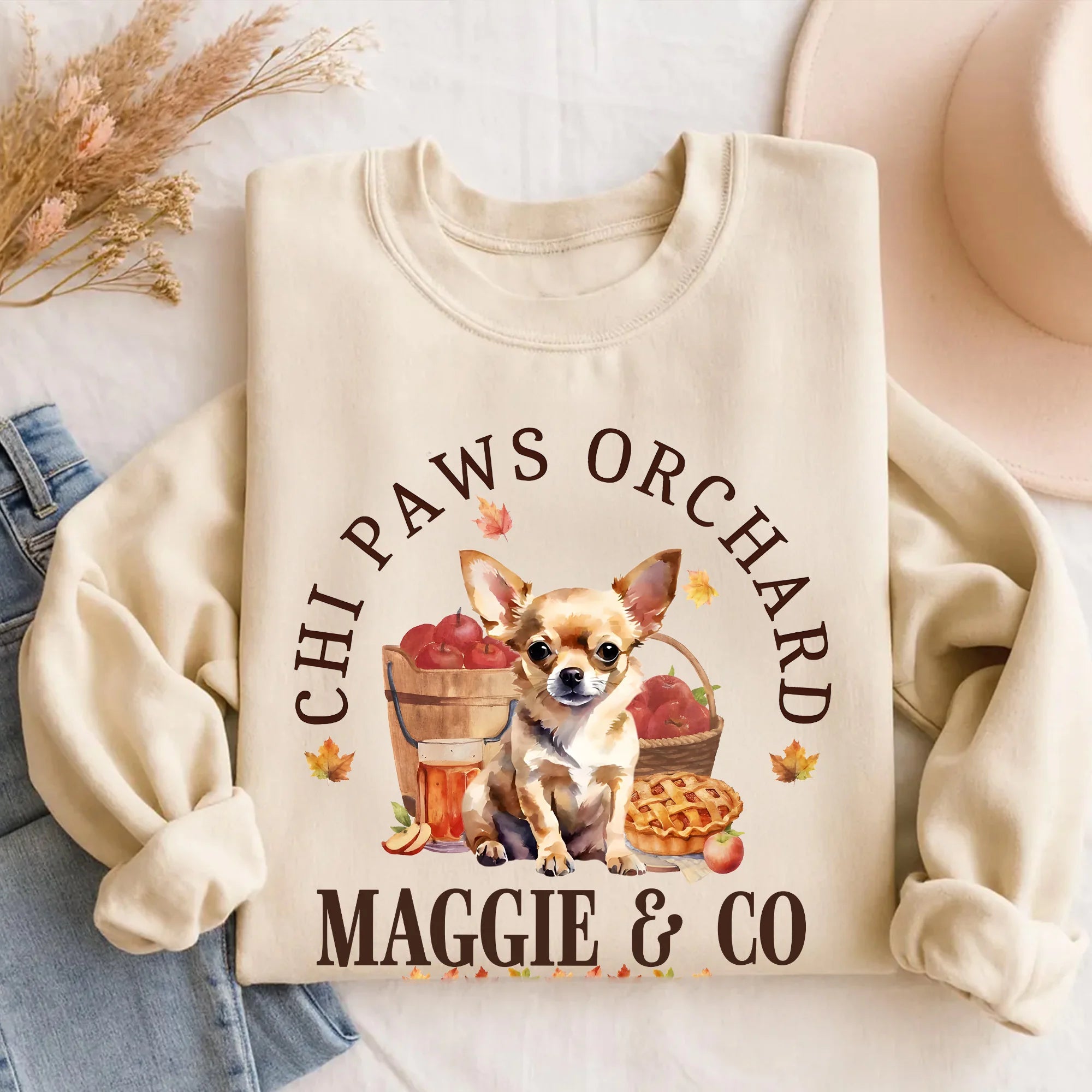 Custom Fall Chihuahua Sweatshirt Autumn Apple & Pumpkin Chihuahua Mom