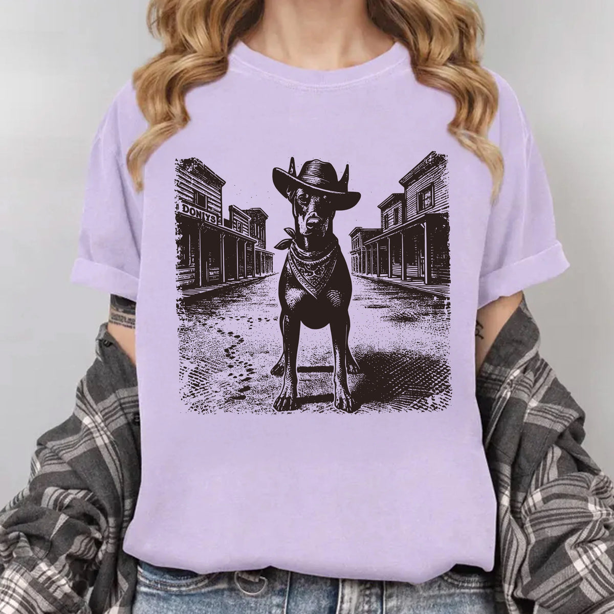Wild West Town Doberman T-Shirt - Western Style Doberman T Shirt