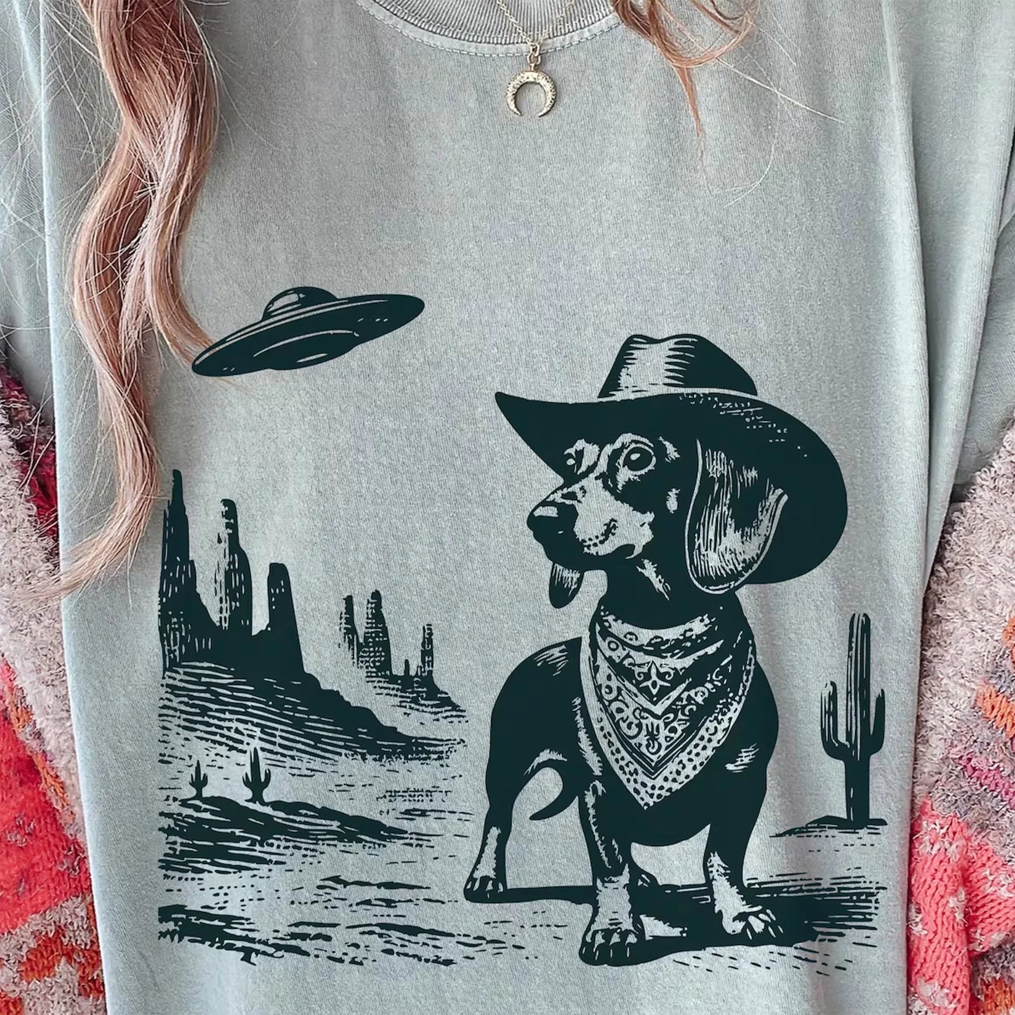 Vintage Dachshund UFO T-Shirt Western Style – Cowboy Doxie Country Tee