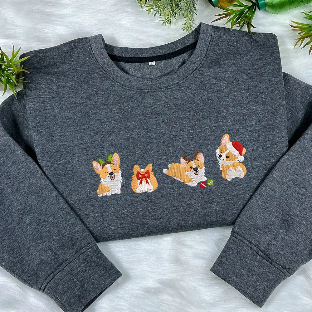 EMBROIDERED Christmas Corgi Sweatshirt, Dog Owner Christmas Gift