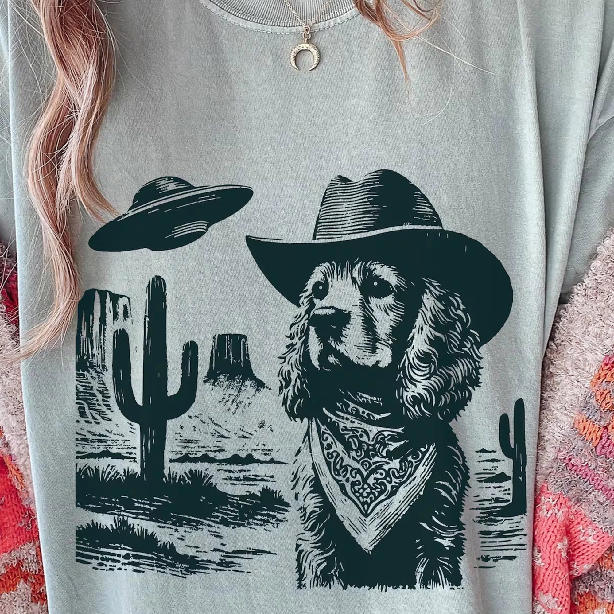 Vintage Cocker Spaniel UFO Cowboy Shirt – Funny Western Space Dog Tee