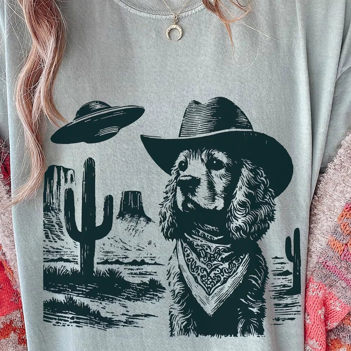 Vintage Cocker Spaniel UFO Cowboy Shirt – Funny Western Space Dog Tee