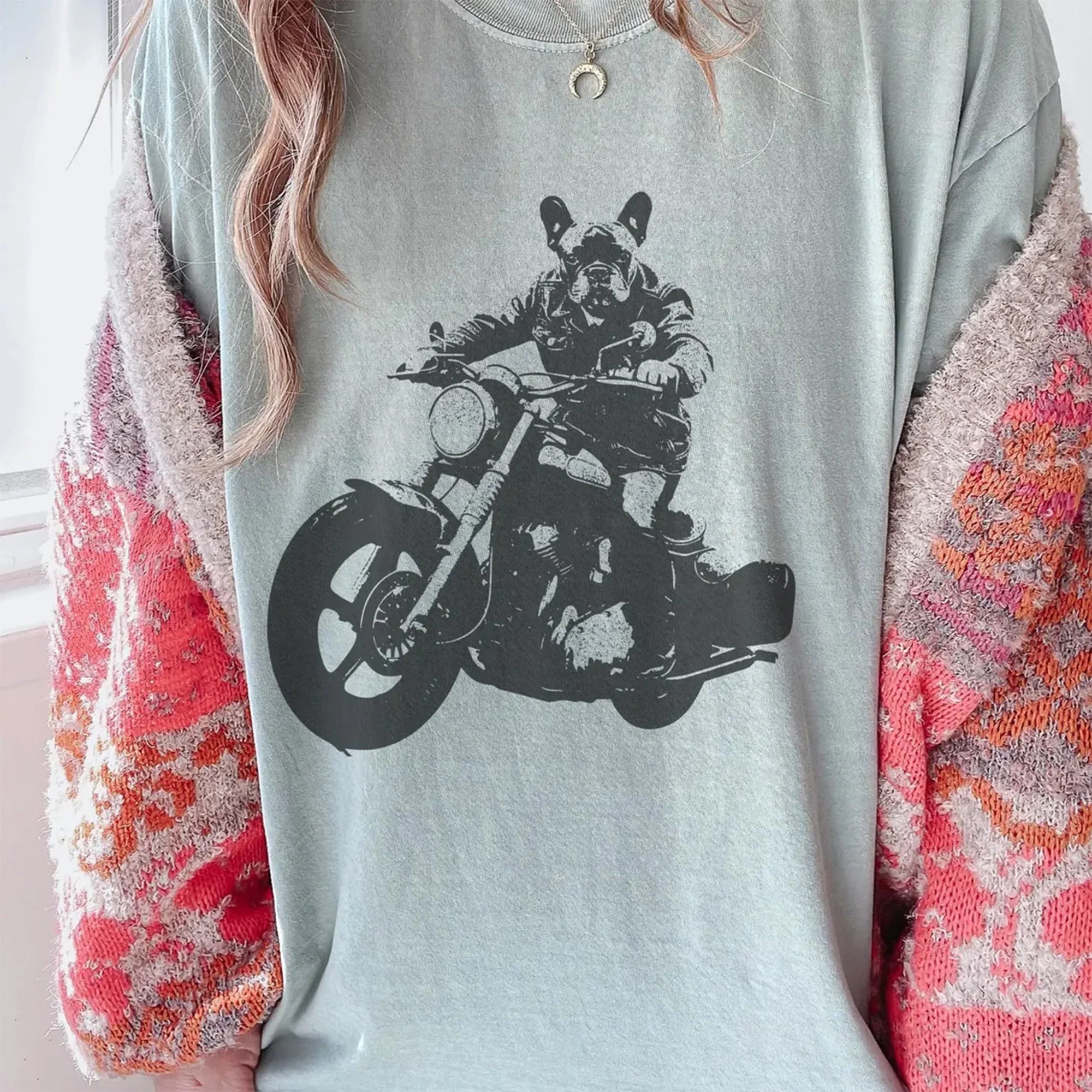 French Bulldog Motorcycle T-Shirt - Biker Frenchie Retro Rider Tee