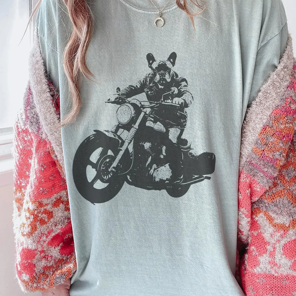 French Bulldog Motorcycle T-Shirt - Biker Frenchie Retro Rider Tee