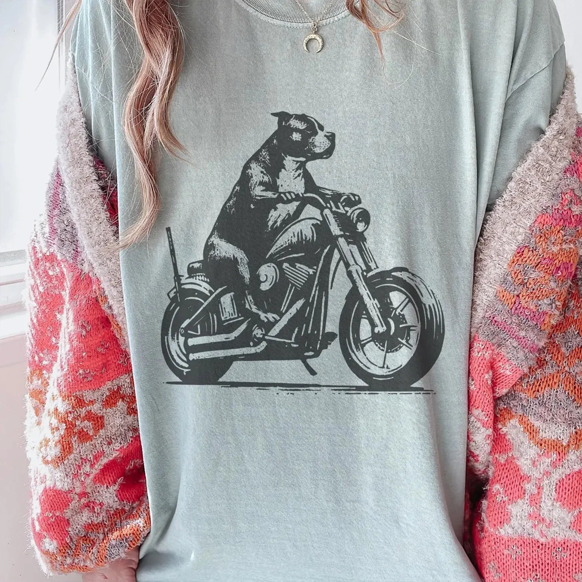 Pitbull Motorcycle T-Shirt, Biker Pittie Retro Rider T-Shirt
