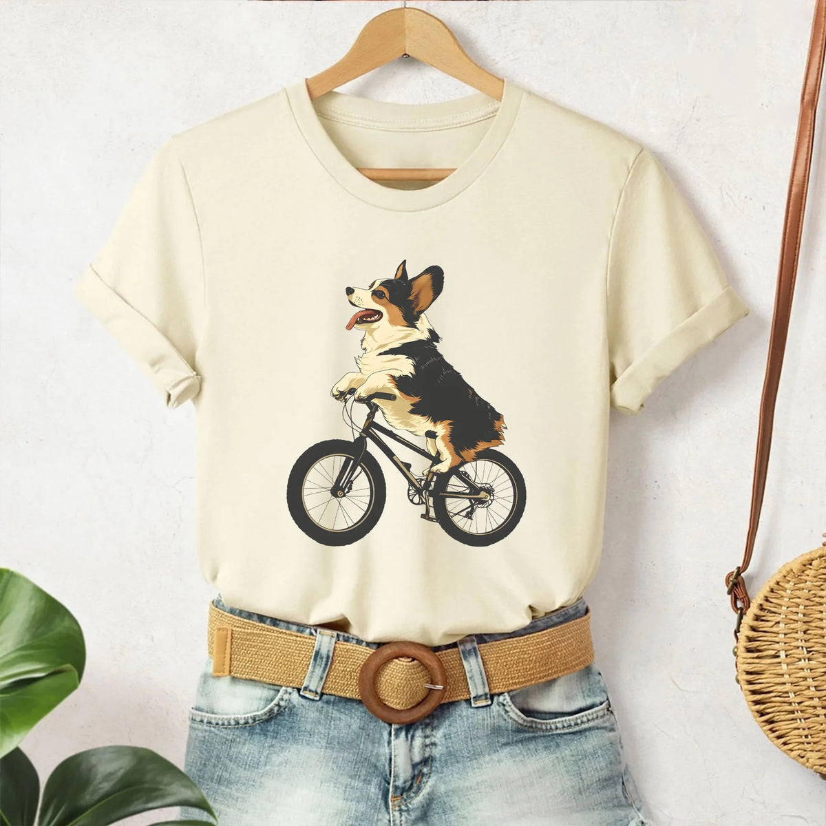 Tricolor Pembroke Welsh Corgi Mountain Biking T-Shirt