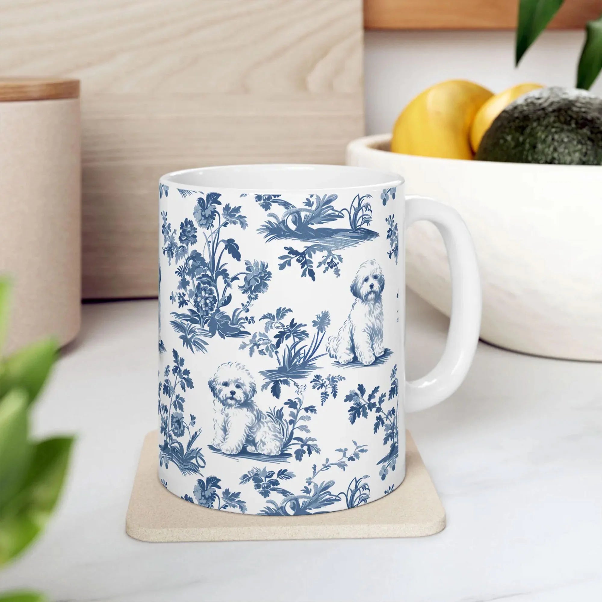 Bichon Frise French Toile de Jouy Mug - Elegant Dog Toile