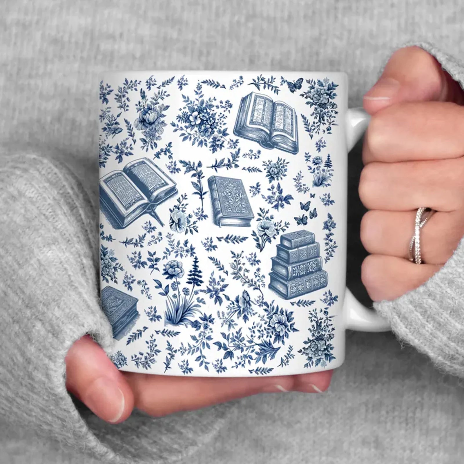 Corgi French Blue Toile de Jouy Mug, Dog Lover Gift