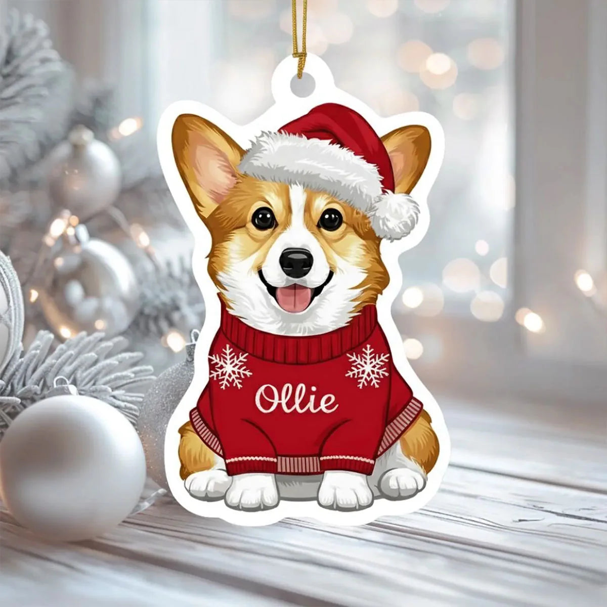 Custom Corgi Christmas Ornament: 2D Acrylic Holiday Decoration
