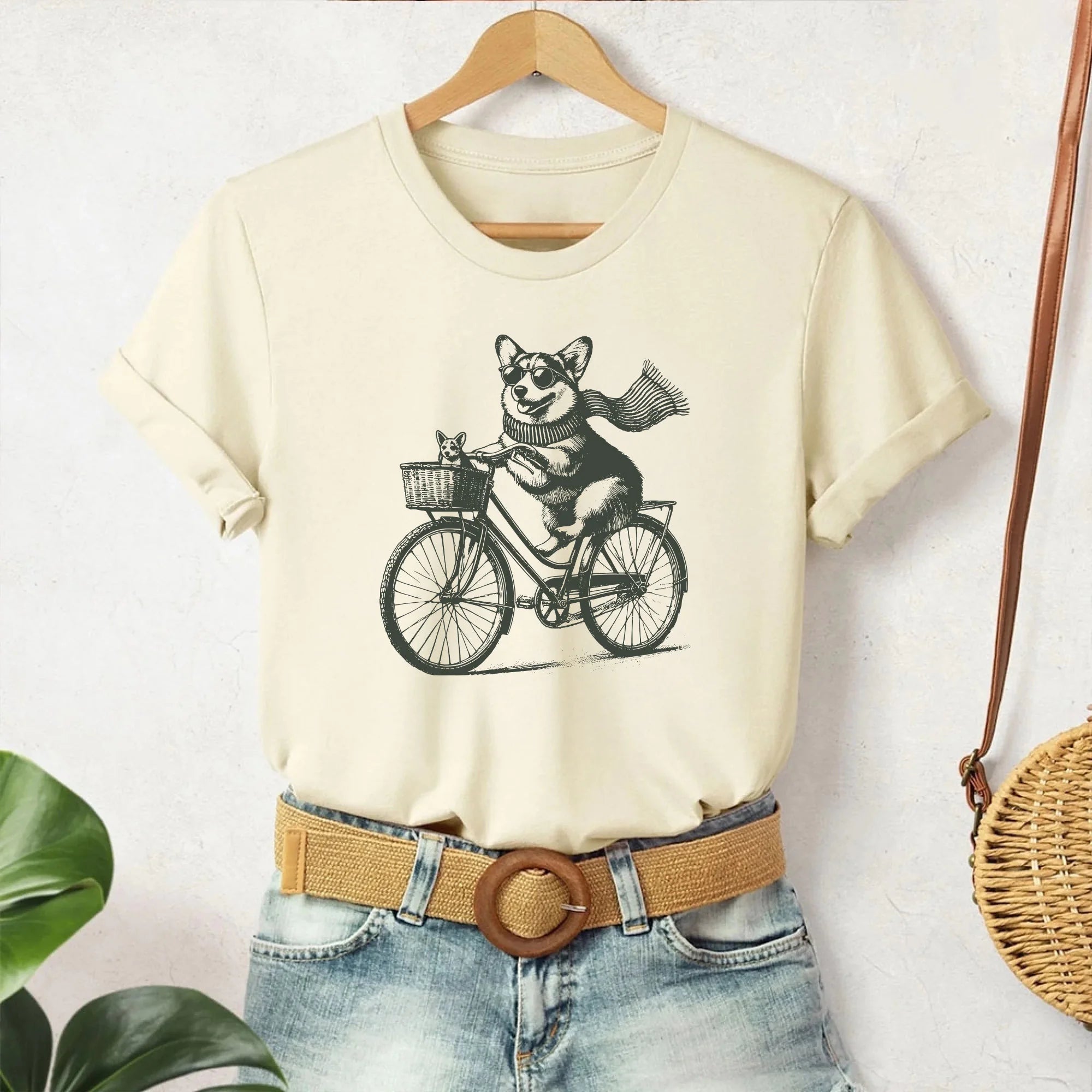 Corgi, Corgi T-Shirt, Corgi Bike, Vintage Dog Shirt, Funny Dog