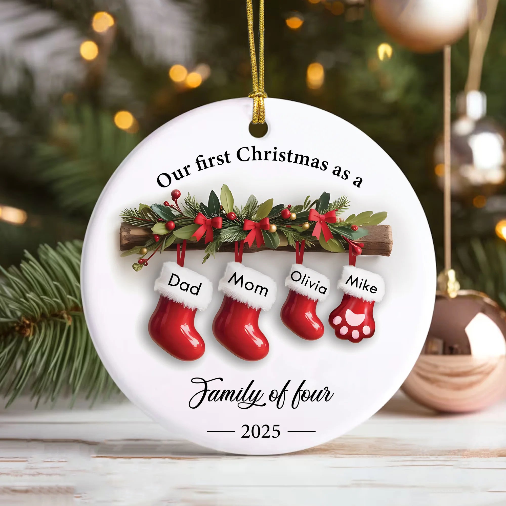 Personalized Family of Three Ceramic Christmas Ornament 2025