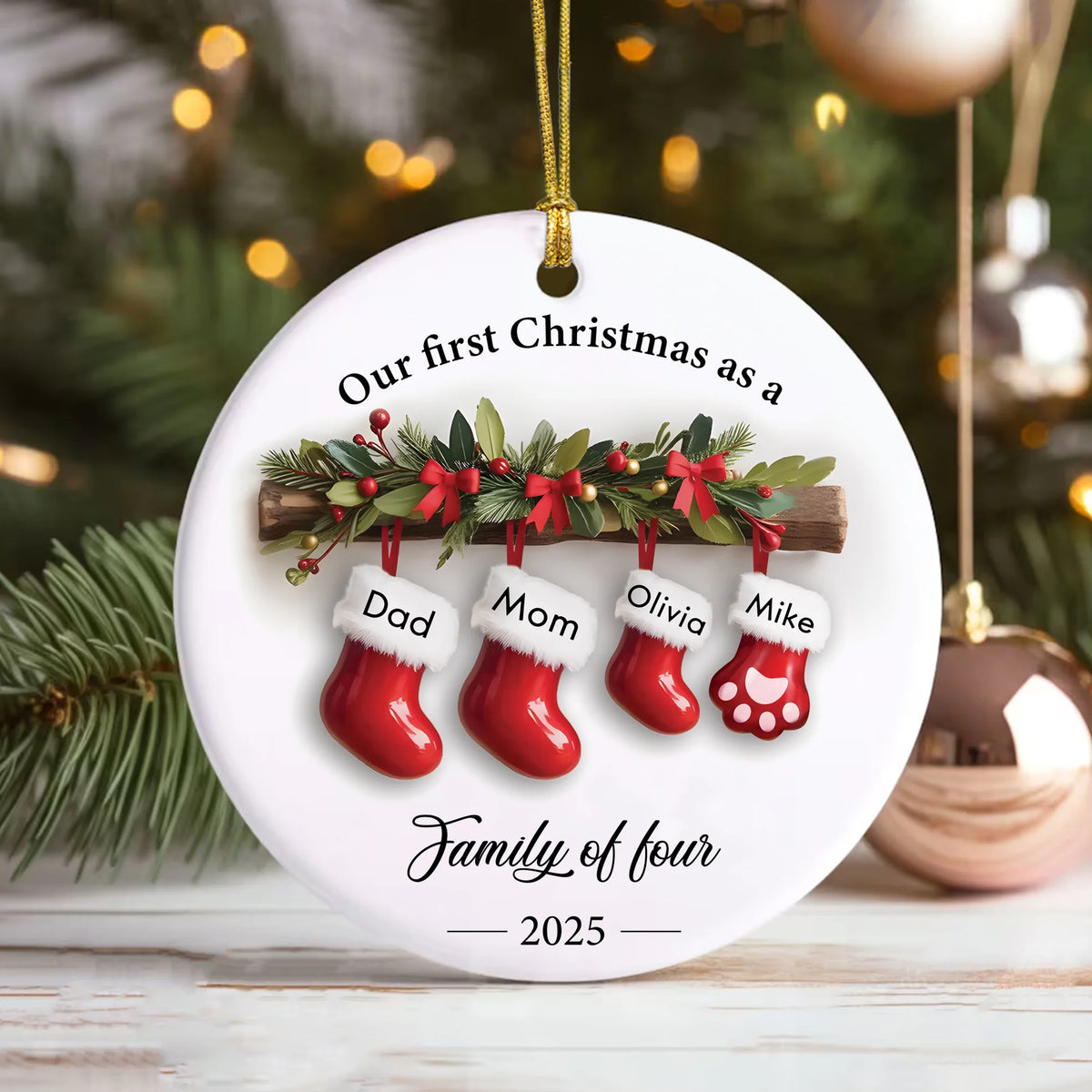 Personalized Family of Three Ceramic Christmas Ornament 2025