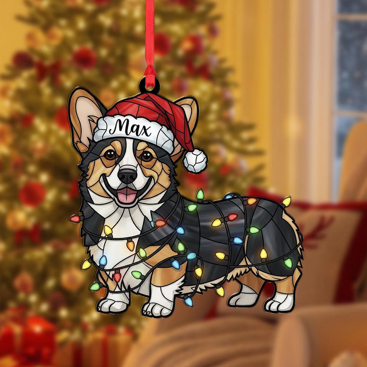 Custom Corgi Ornament – Dog Name &amp; Santa Hat