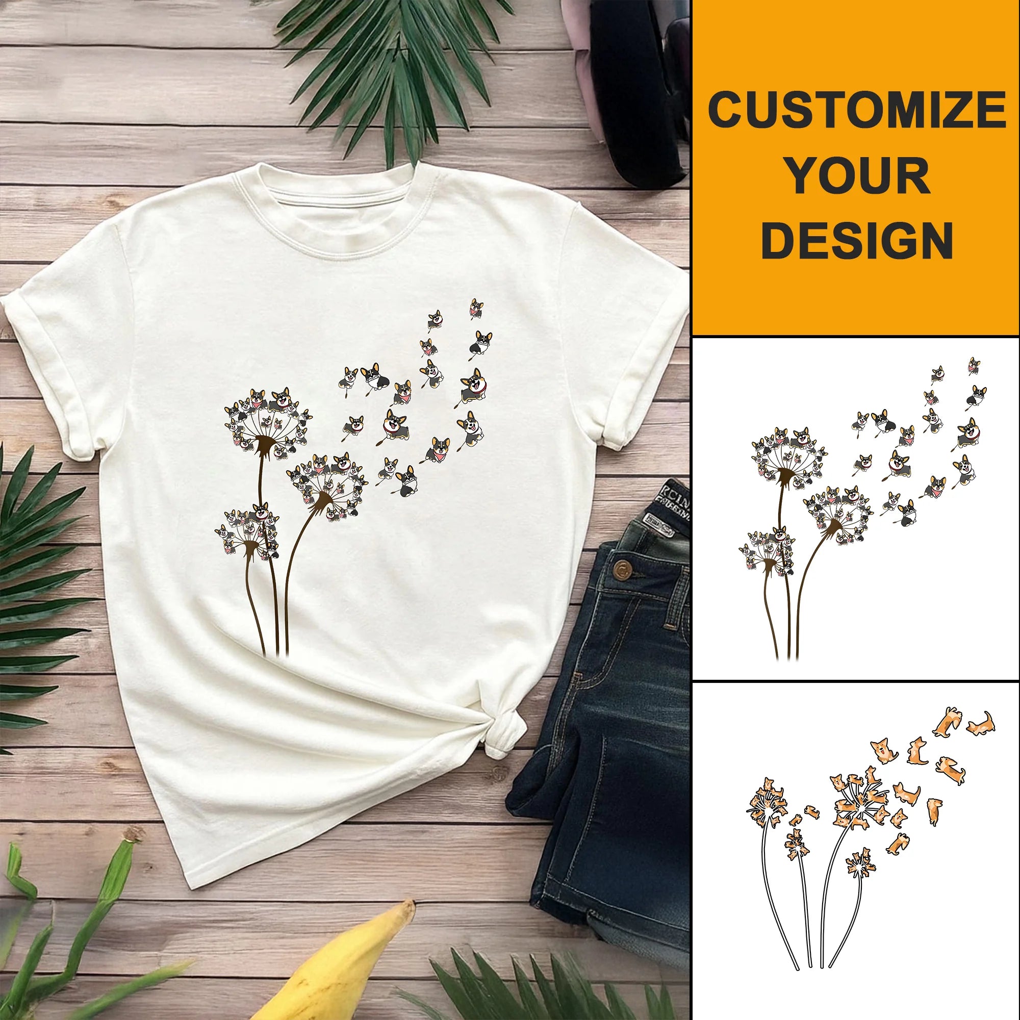 Dandelion Corgi Flower T-shirt, Cute Dog Lovers Gift Shirt