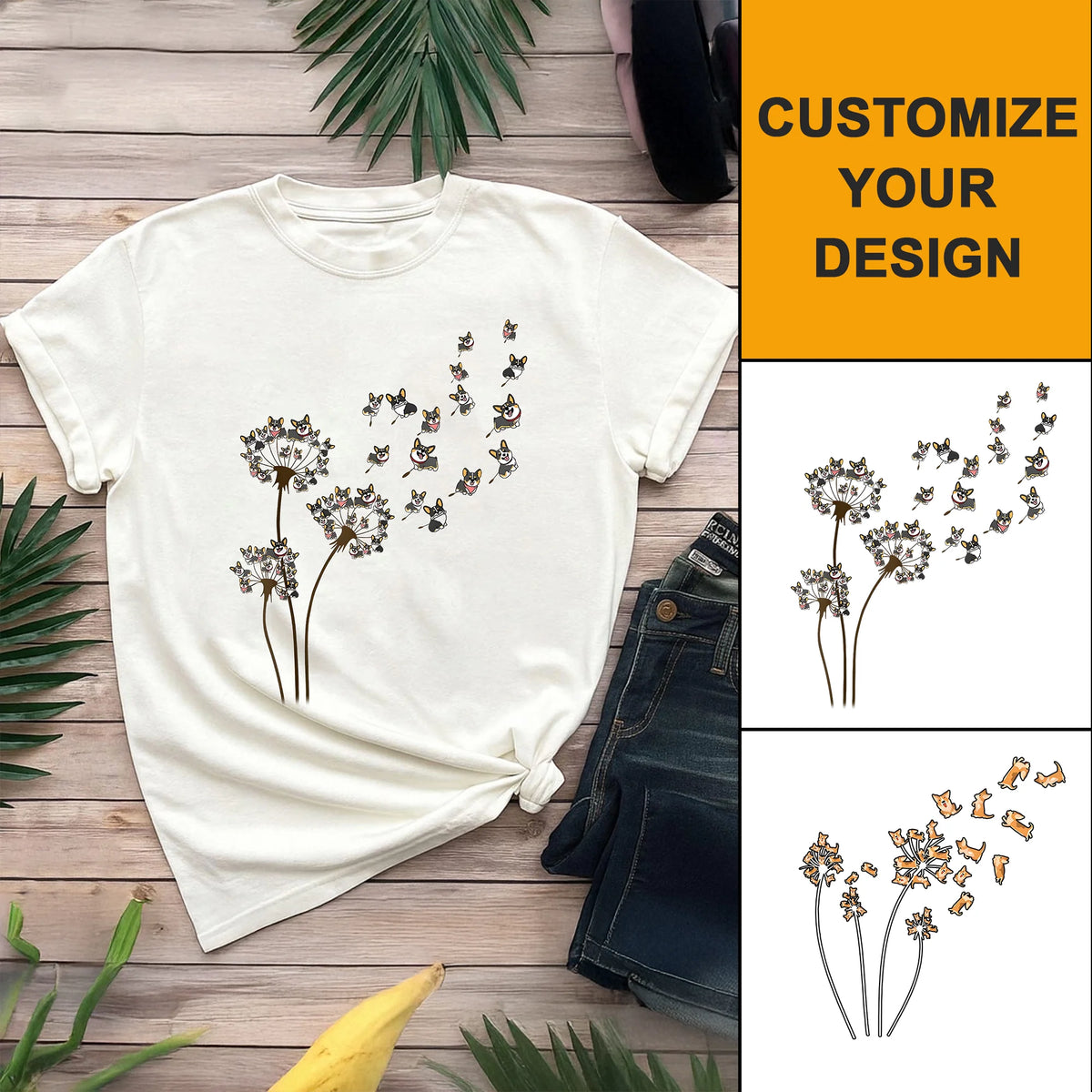 Dandelion Corgi Flower T-shirt, Cute Dog Lovers Gift Shirt