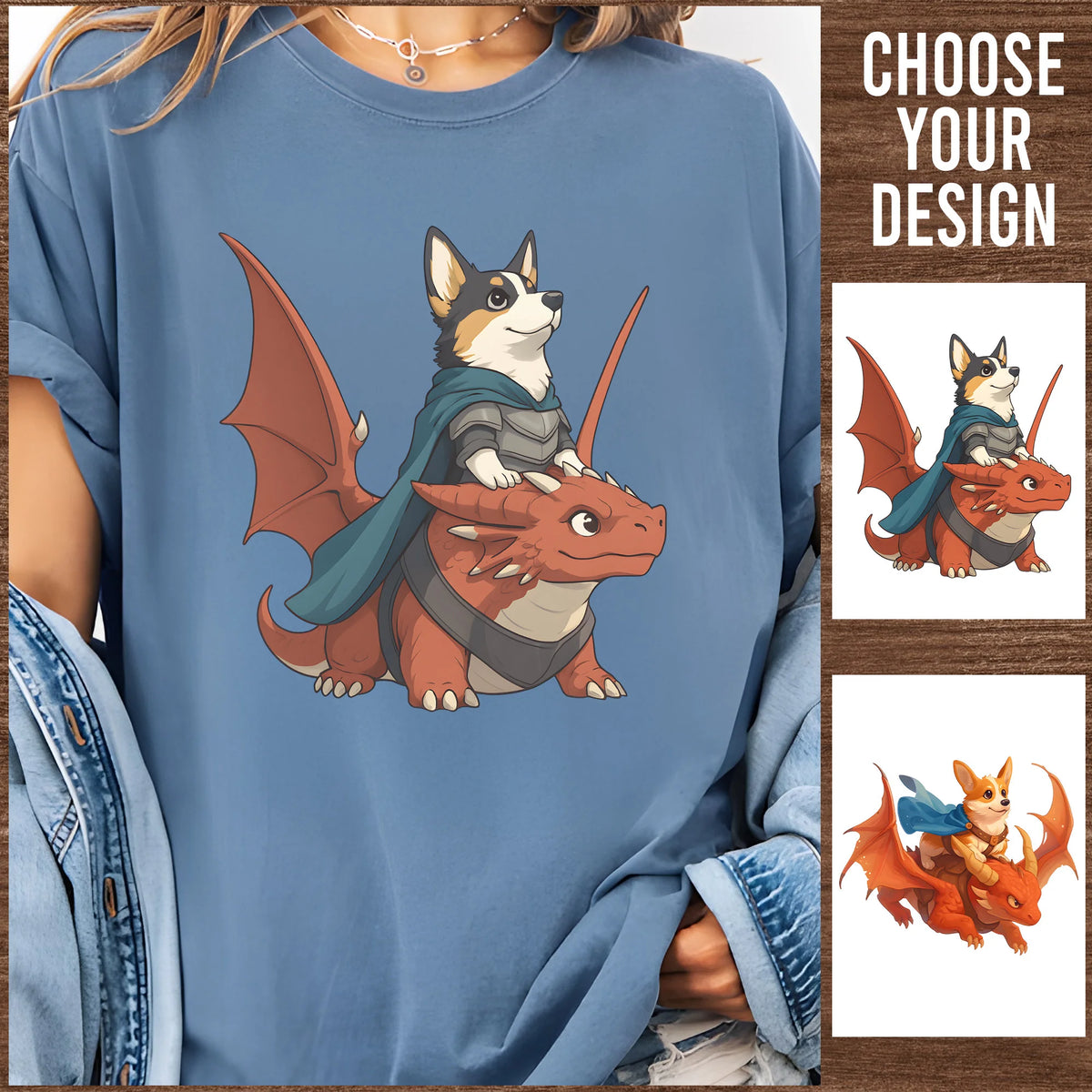 Whimsical Pembroke Welsh Corgi Riding a Mythical Welsh Dragon T-Shirt