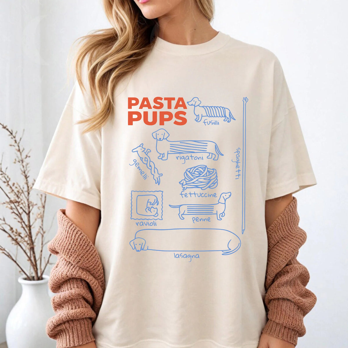 Comfort Colors Pasta Pups tee, Funny Dachshund Shirt