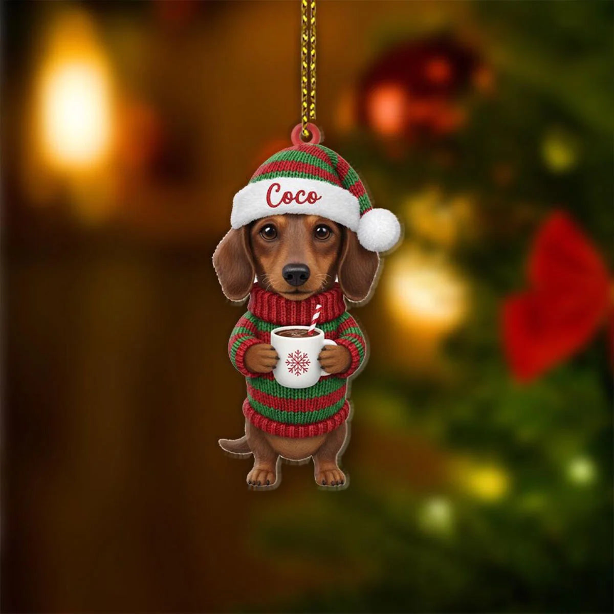 Dachshund Christmas Ornament – Custom Name Dog Holiday