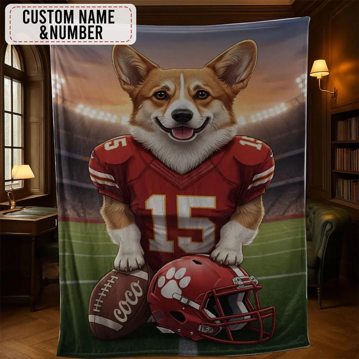 Personalized Pet Sports Blanket | Personalized Dog Football Fleece Throw