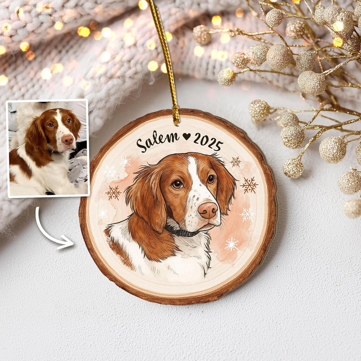 Personalized Pet Portrait From Photo Ornament, Dog Christmas Ornament