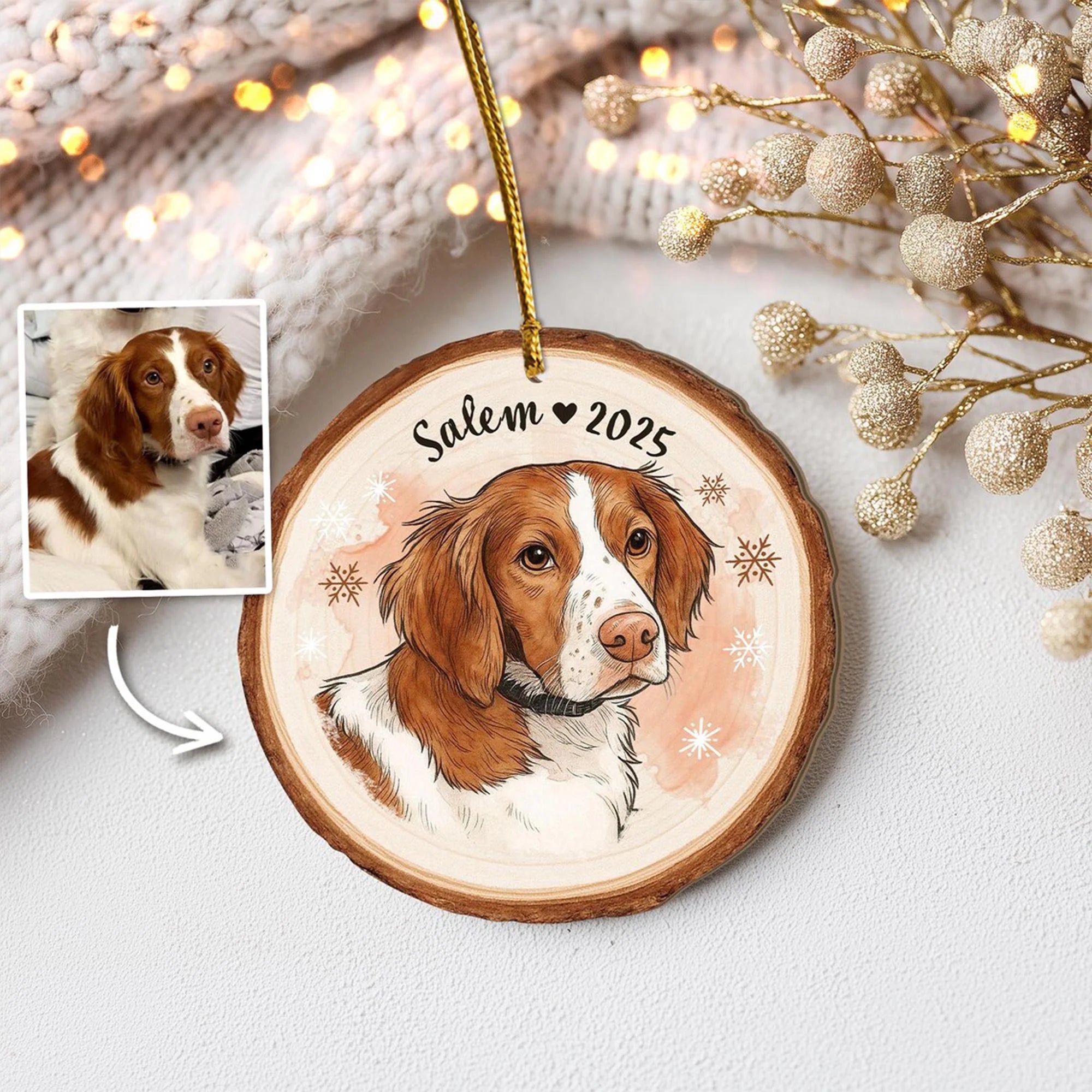 Personalized Pet Portrait From Photo Ornament, Dog Christmas Ornament