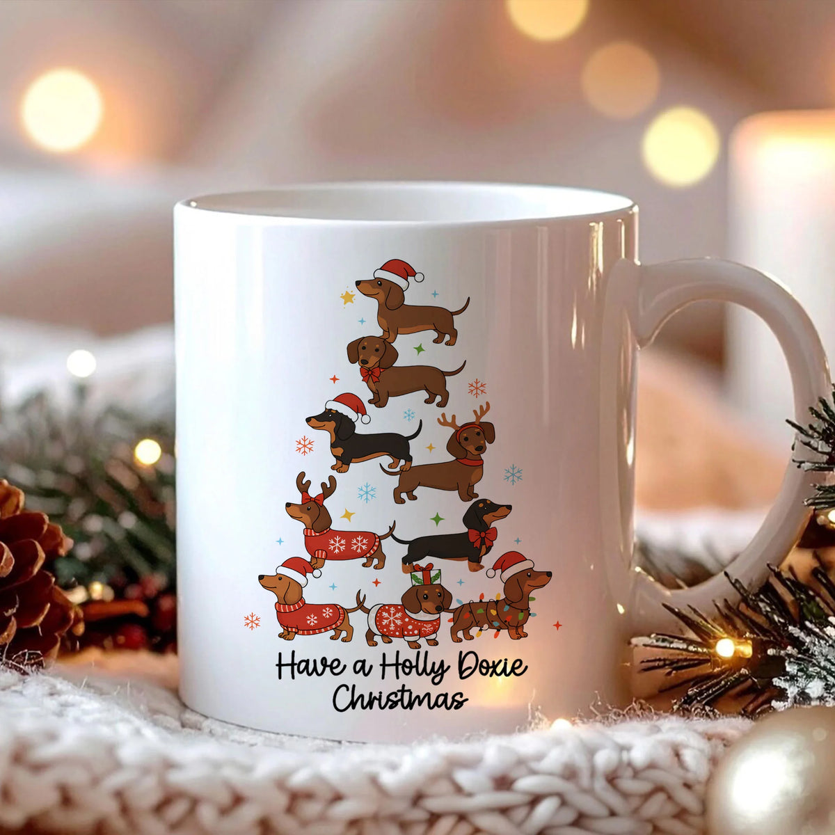Dachshund Christmas Coffee Mug, Christmas Dog Mug, Doxie Coffee Cup