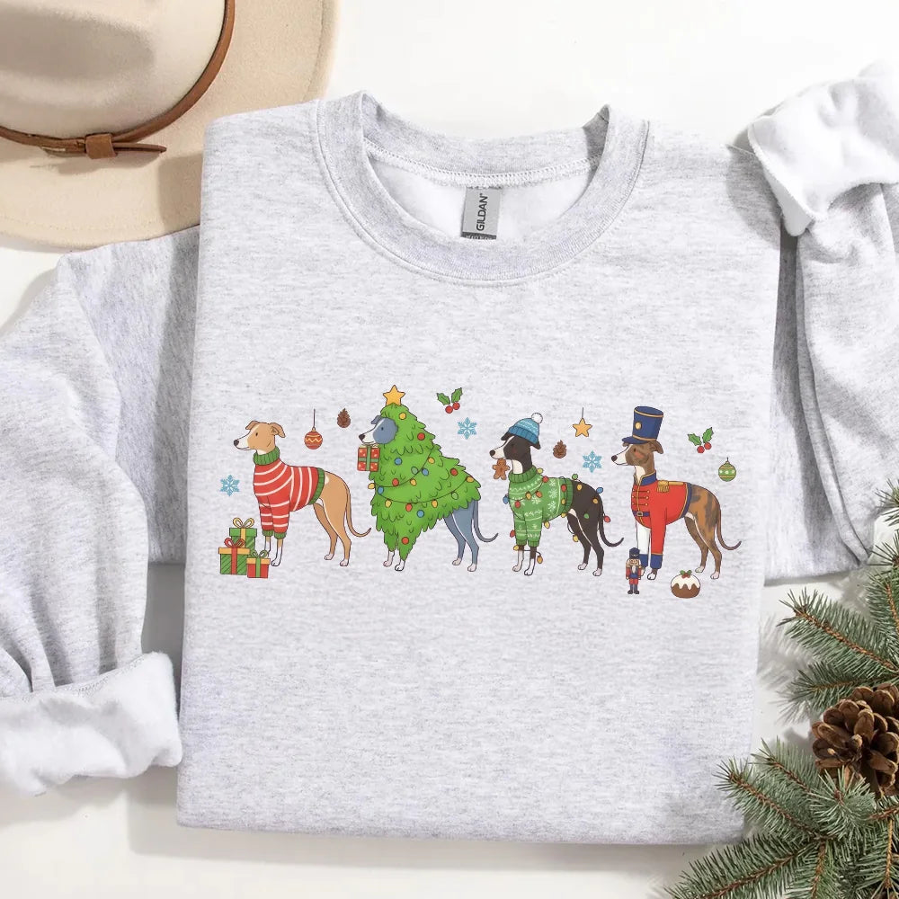 Whippet Greyhound Christmas Sweatshirt, Greyhound Sweater, Greyhound Mom
