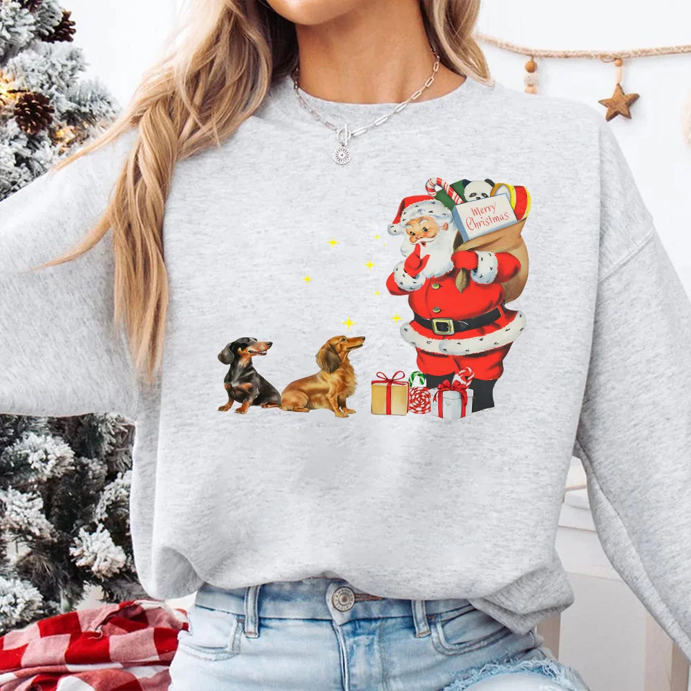 Vintage Dachshund Santa Christmas Sweatshirt, Dachshund Christmas