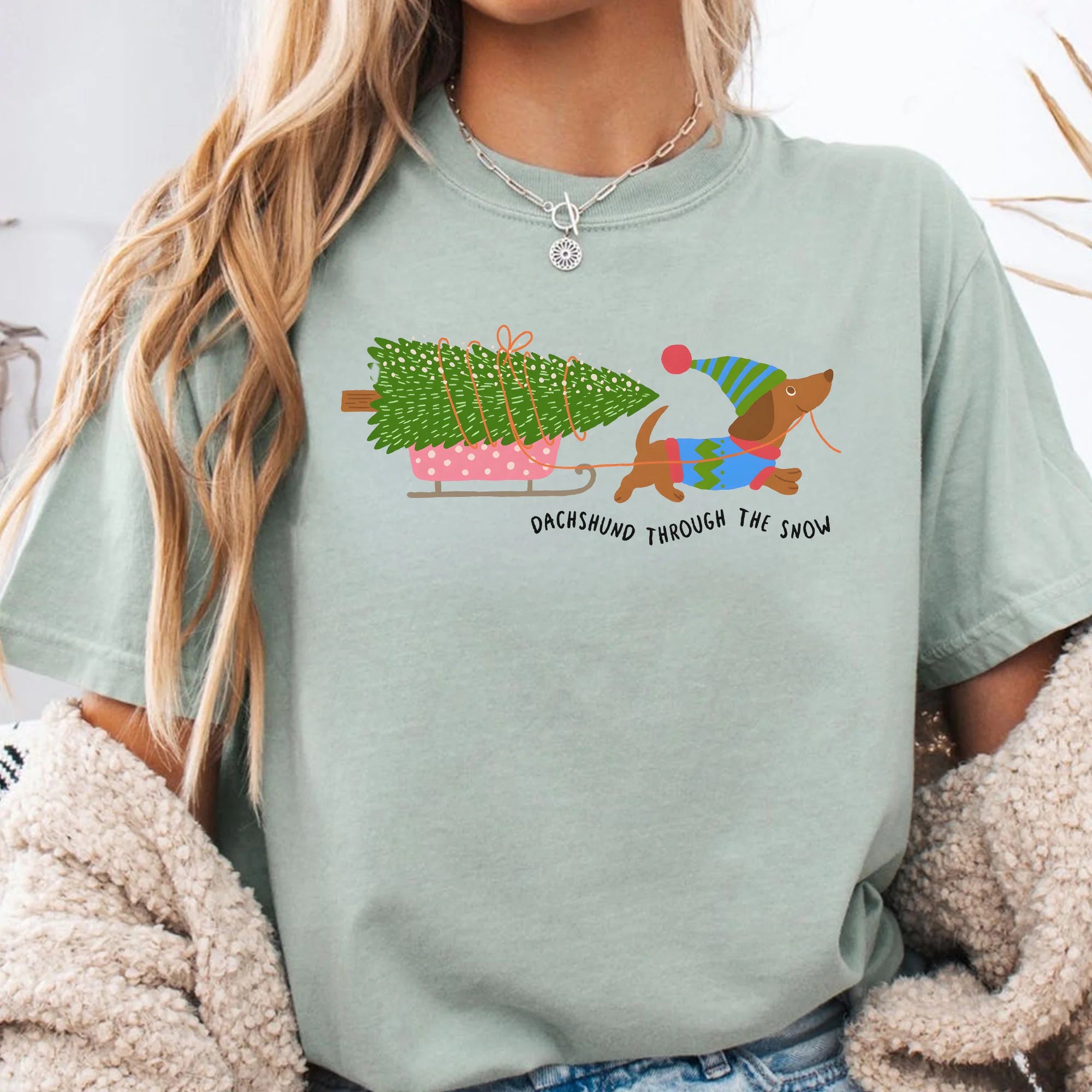 Comfort Colors Dachshund Through The Snow T-Shirt, Christmas Dachshund Shirt