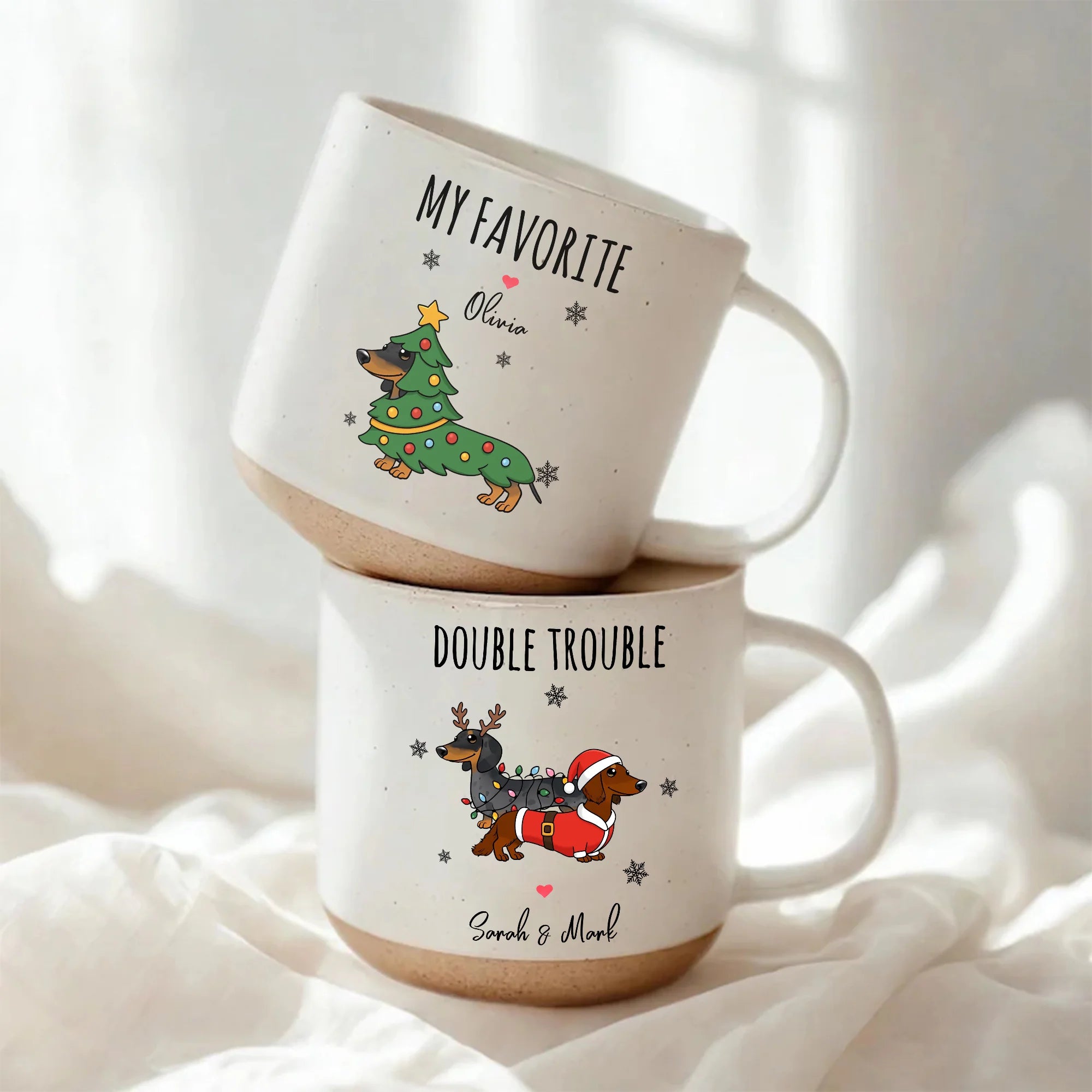 Double Trouble, my favorite Christmas Dachshunds - Custom Dachshund Christmas Mug