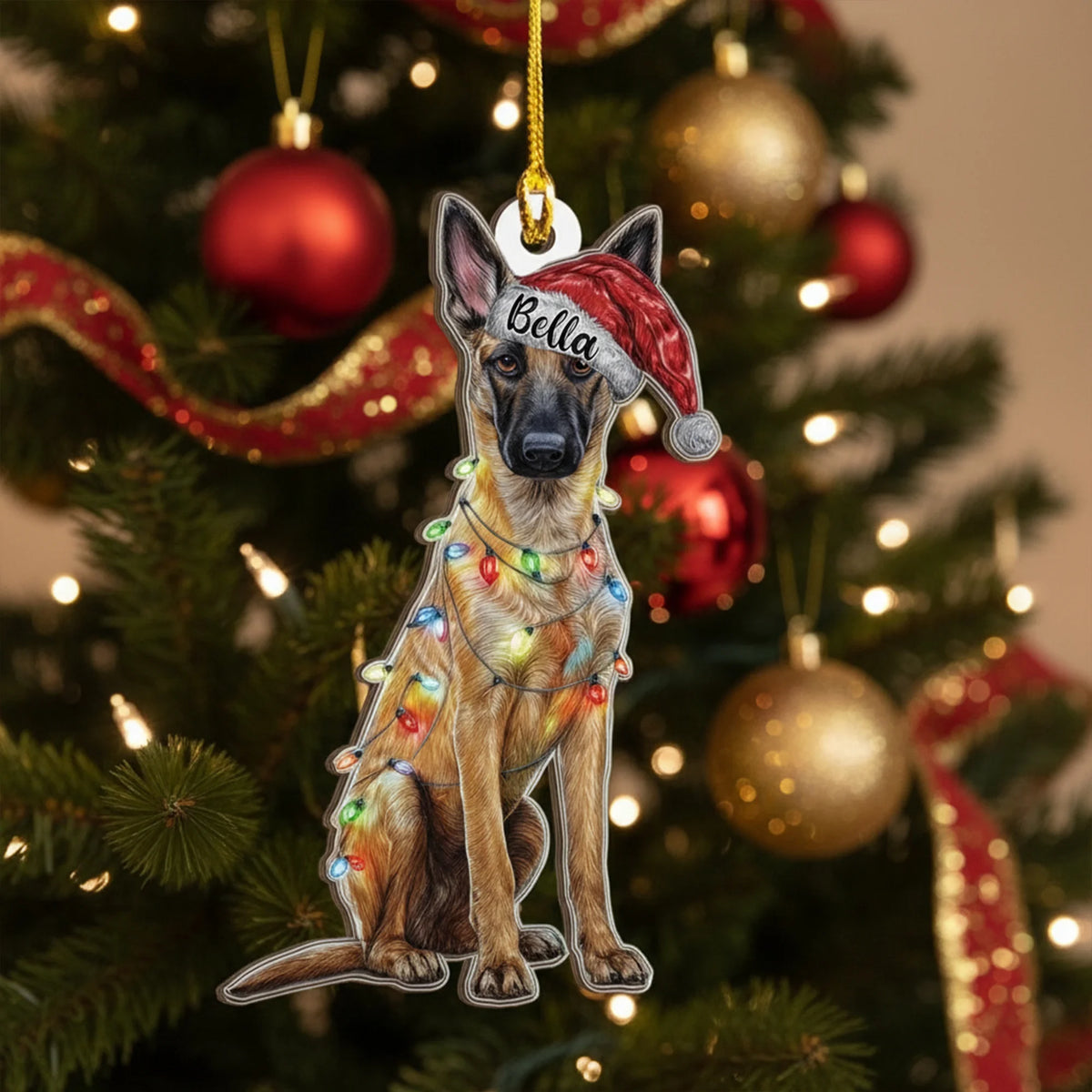 Malinois Dog Christmas Ash Plywood Ornament, Flat 2D Holiday