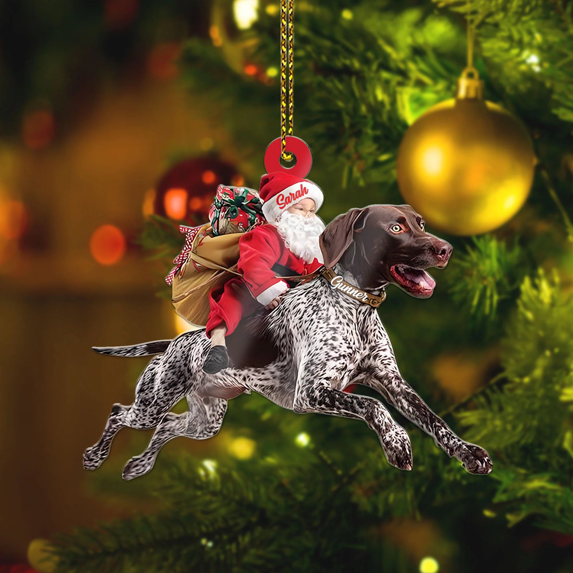 Santa Riding German Shorthaired Pointer Dog Ornament