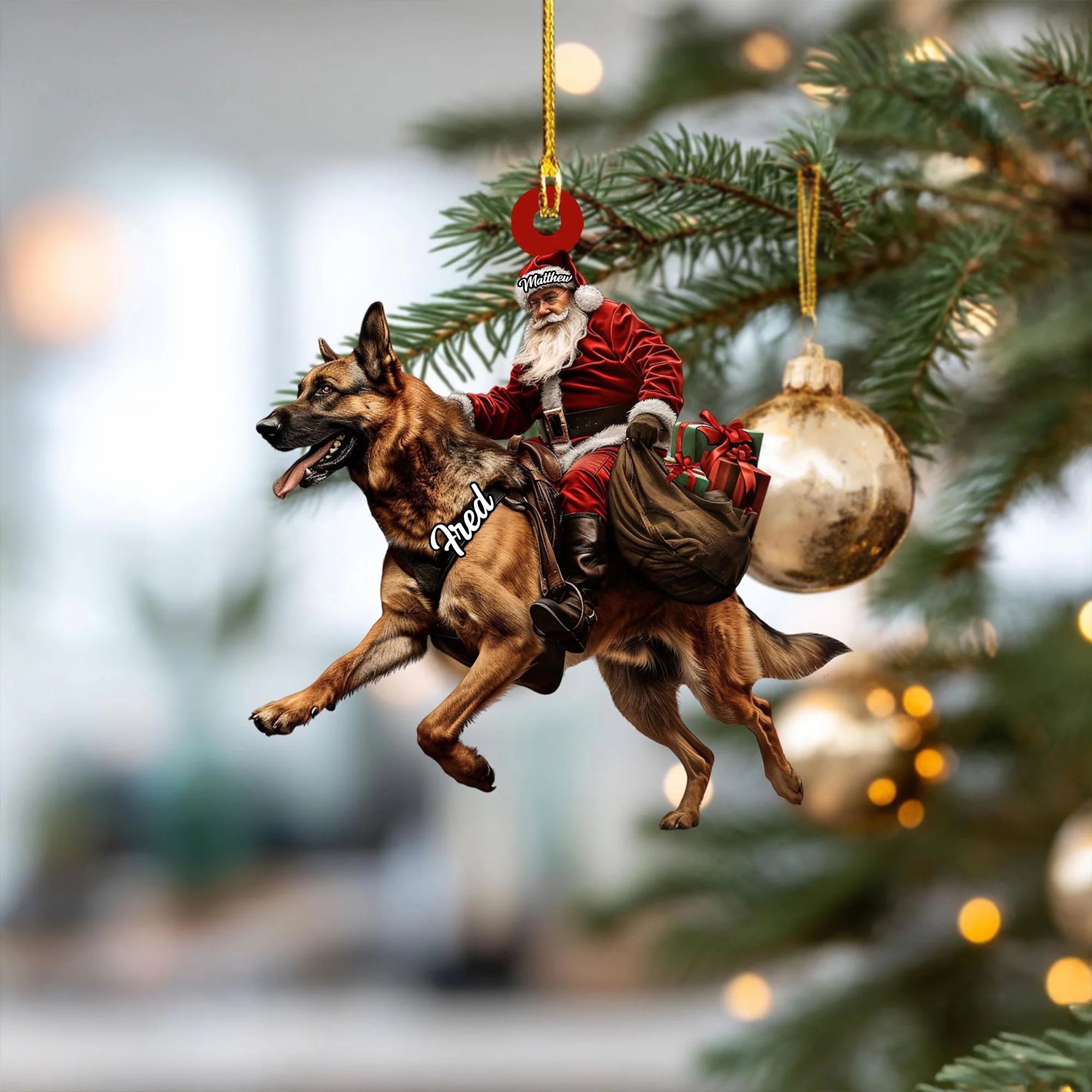Santa Riding German Shepherd Christmas Ornament, Funny Dog Lover