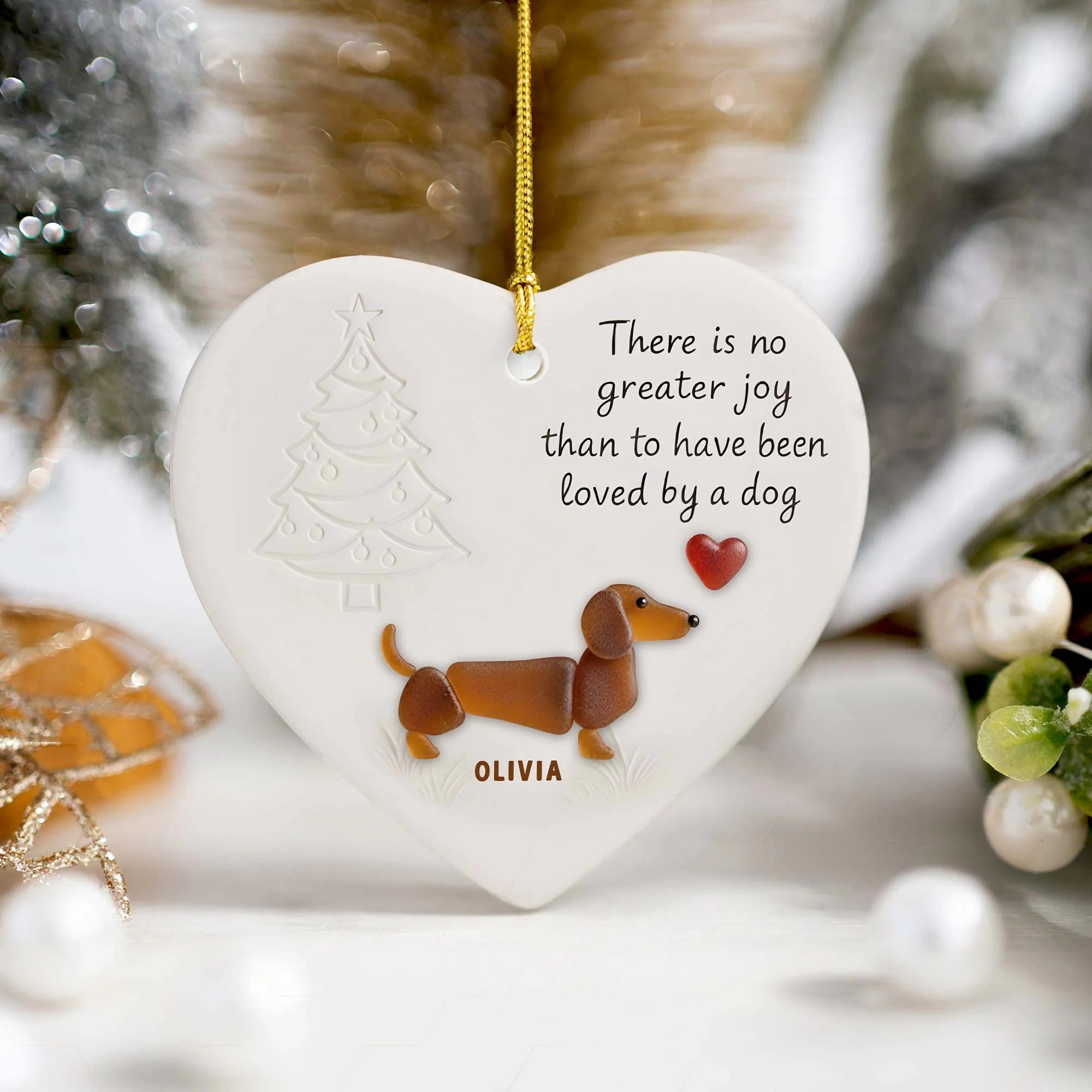 Personalized Dachshund Dog Ornament – Sea Glass Heart Keepsake