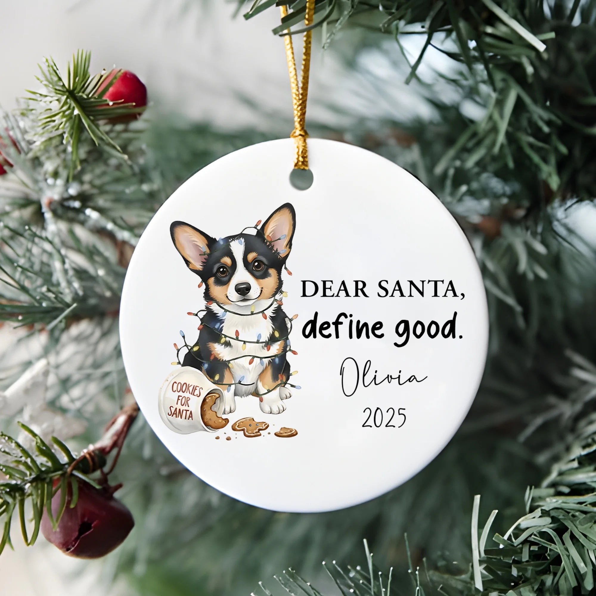 Custom Dear Santa Tri Color Corgi Christmas Ornament Cute Christmas