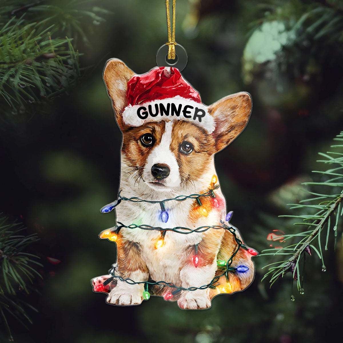 Corgi Christmas Ornament with Lights, Custom Dog Name