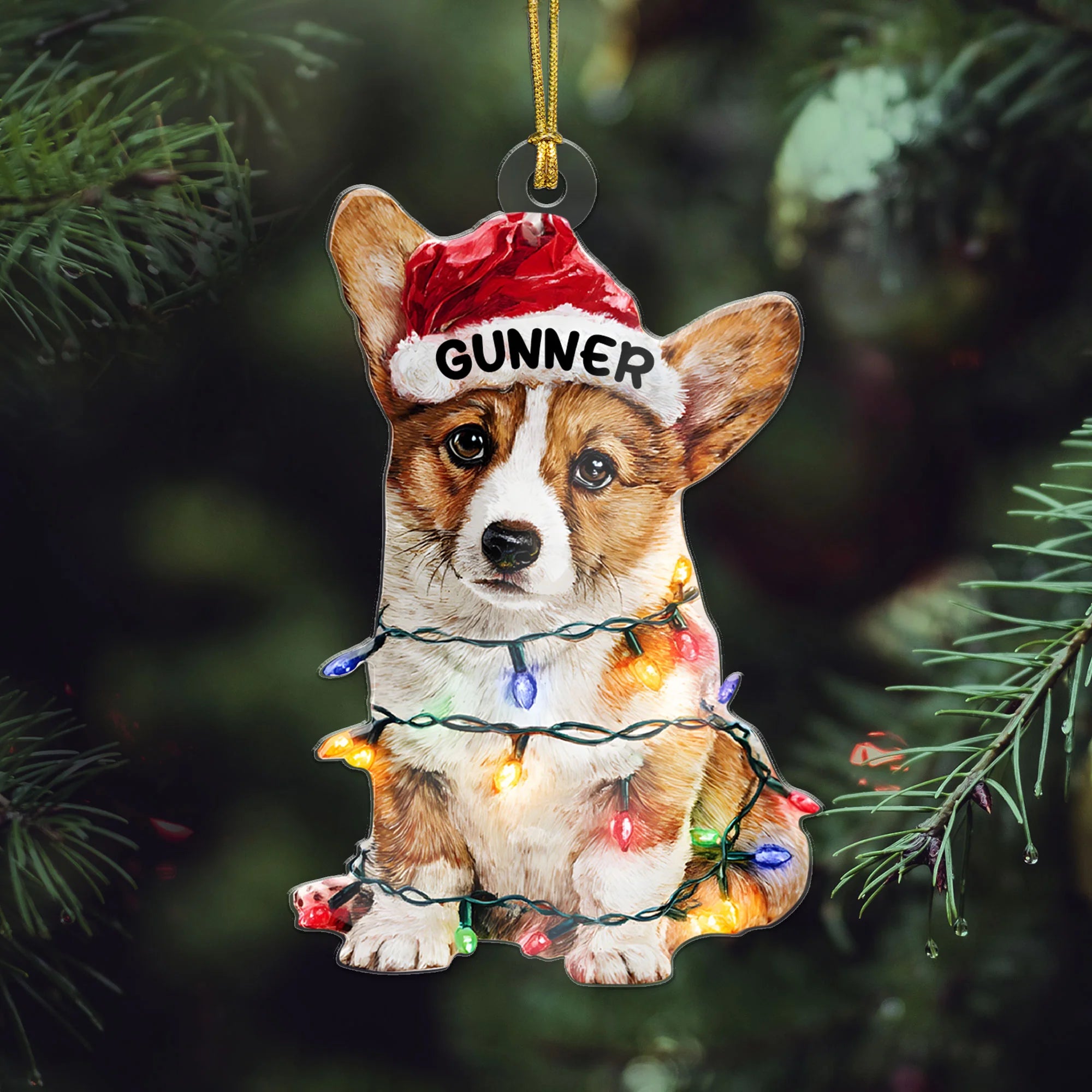Corgi Christmas Ornament with Lights, Custom Dog Name