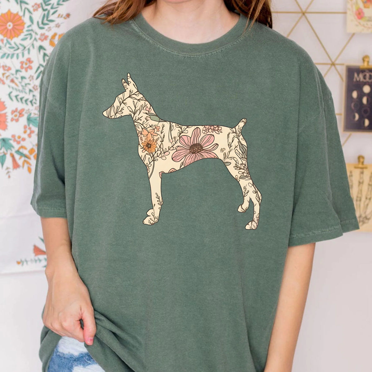 Comfort Colors Doberman T-Shirt, Wildflowers Doberman Tshirt
